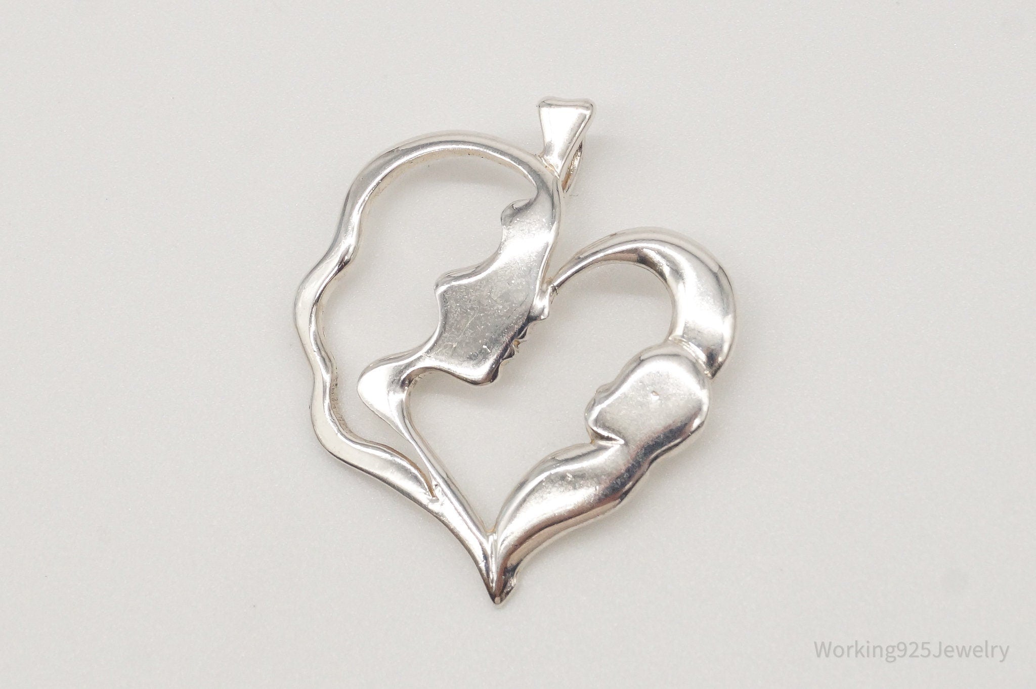 Vintage Mother And Child Sterling Silver Heart Pendant