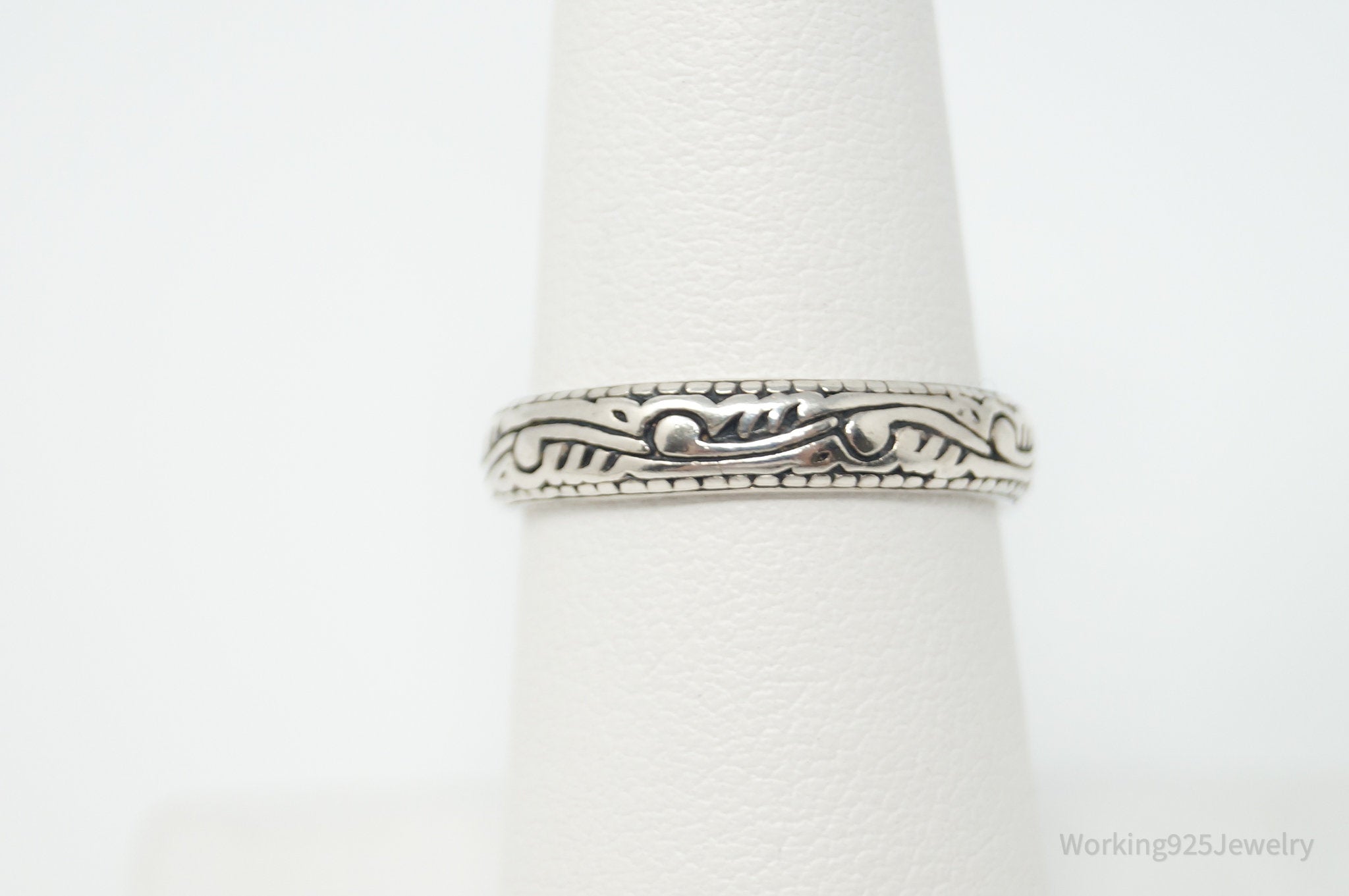 Vintage Western Style Print Sterling Silver Band Ring - Size 7