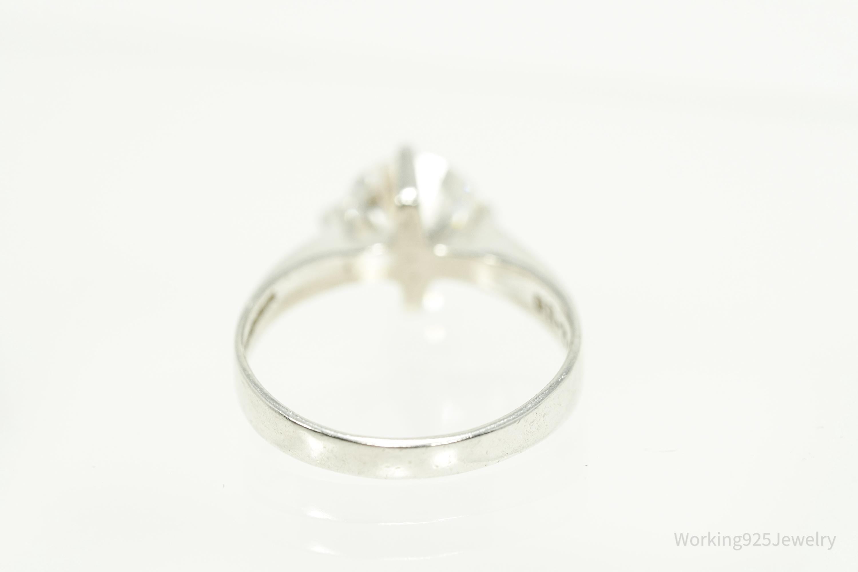 Vintage Mexico Modernist Cubic Zirconia Sterling Silver Ring - Size 7.75