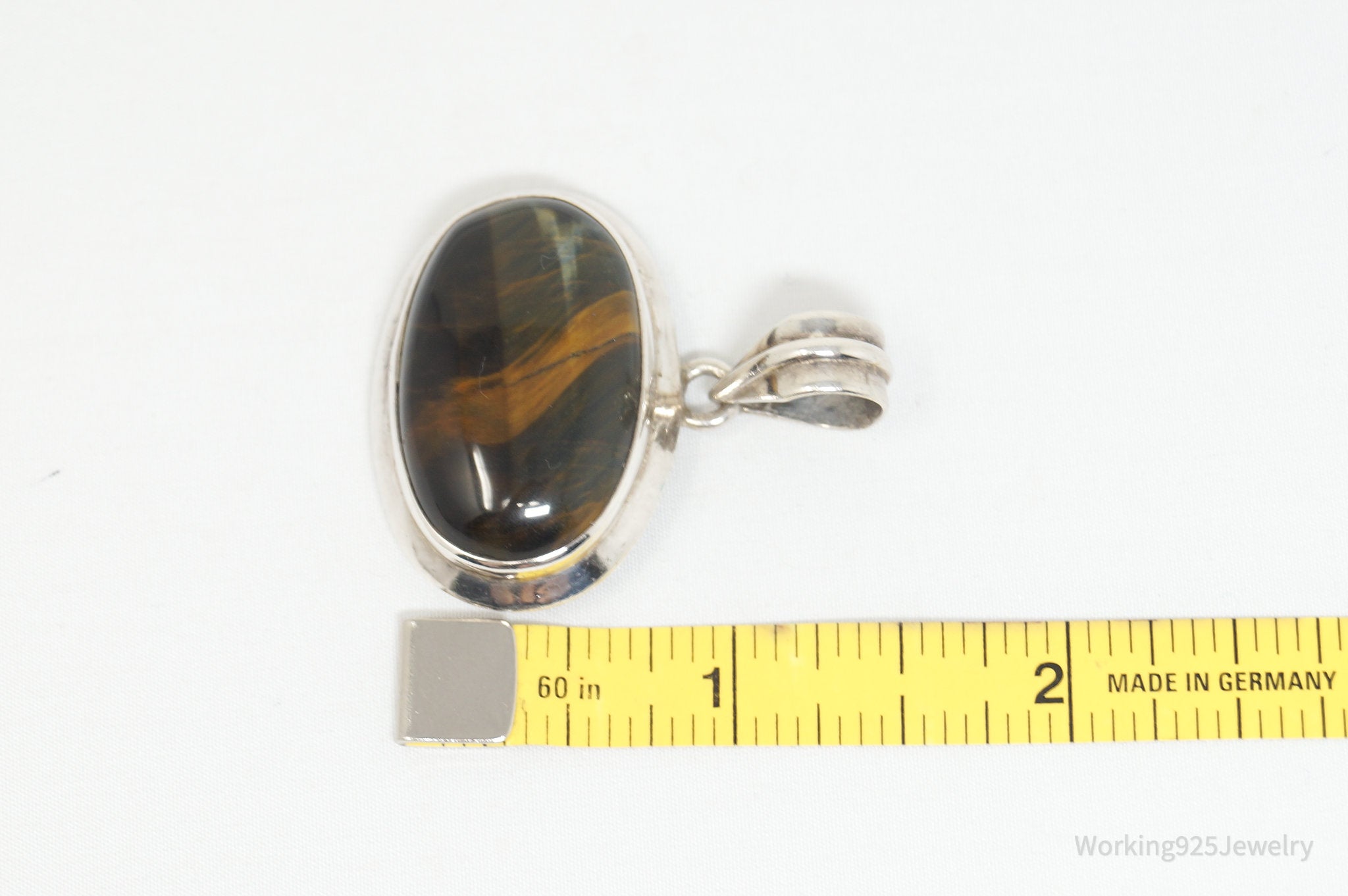 Vintage Southwestern Large Tigers Eye Sterling Silver Necklace Pendant