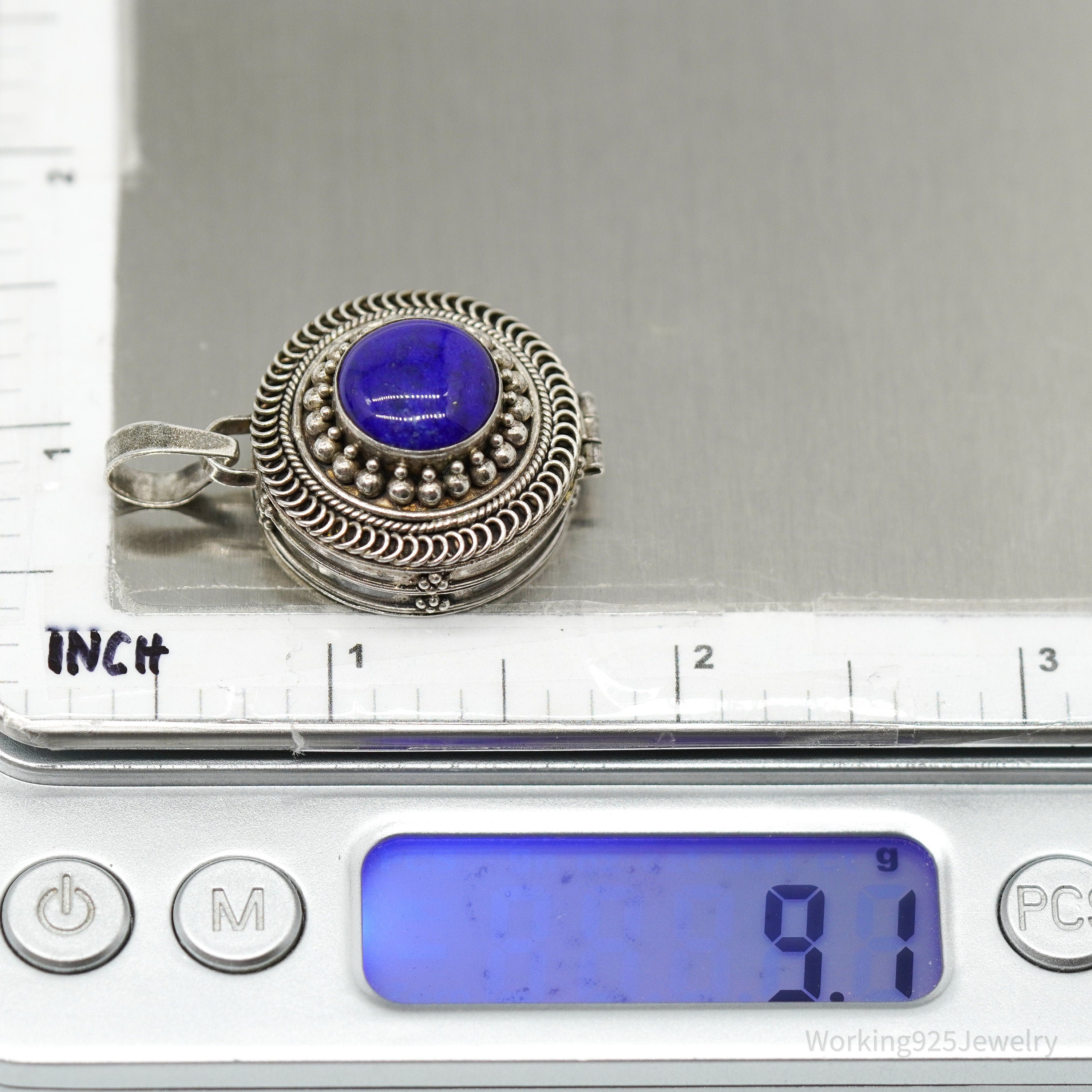 Vintage Lapis Lazuli Locket Silver Pendant