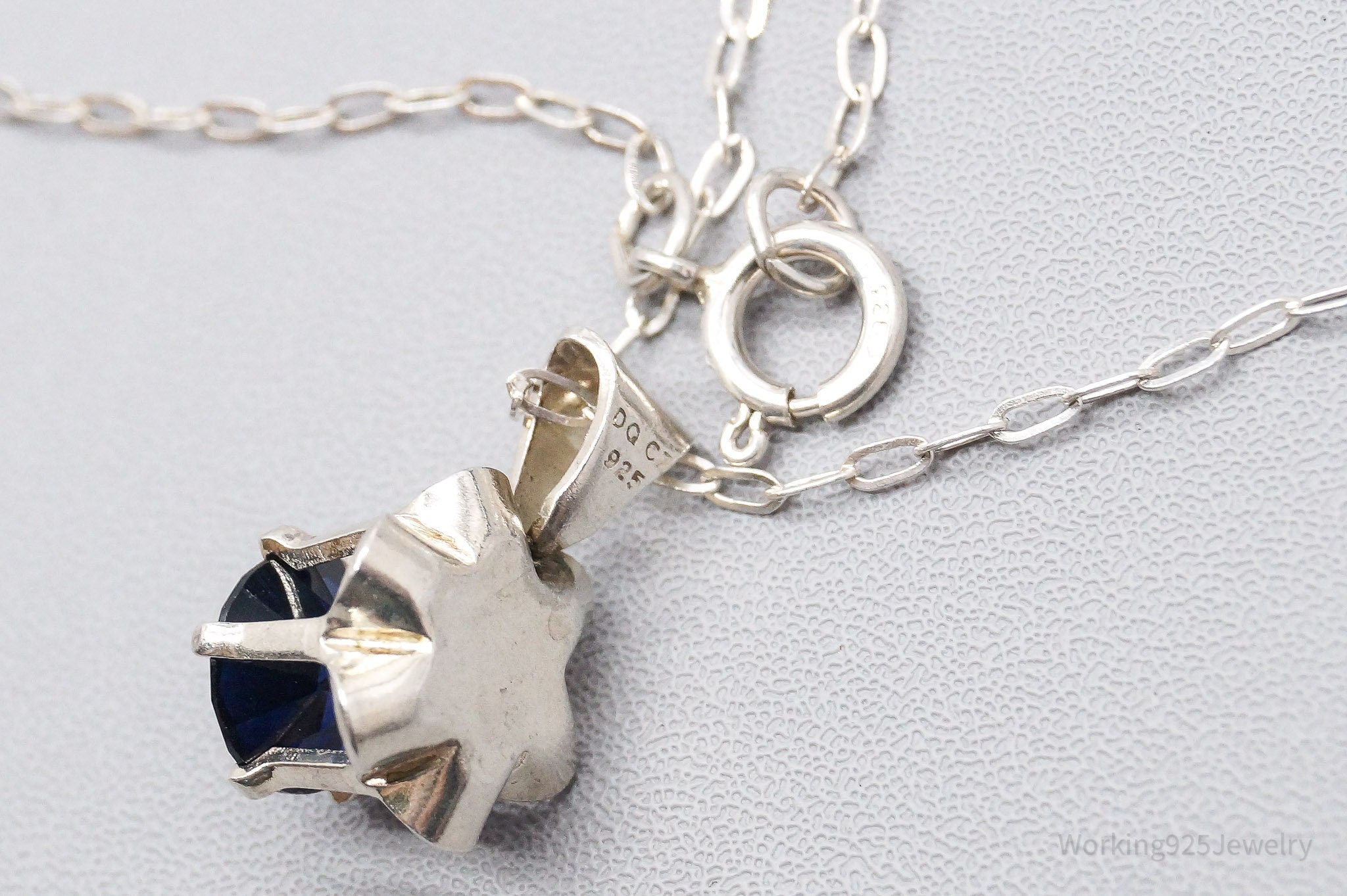 Vintage Blue Diamonique Cubic Zirconia Sterling Silver Necklace 17"