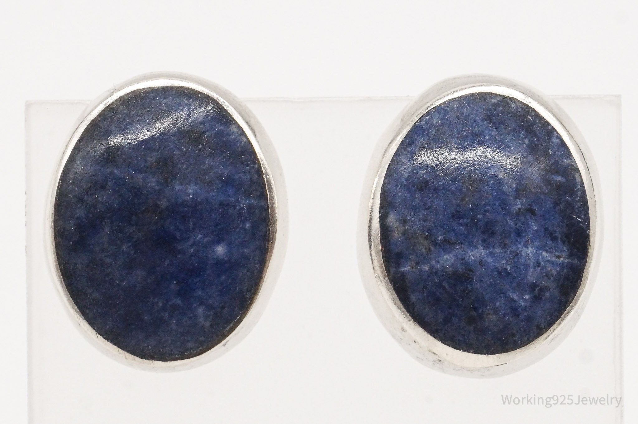 Vintage Mexico Sodalite Modernist Sterling Silver Earrings