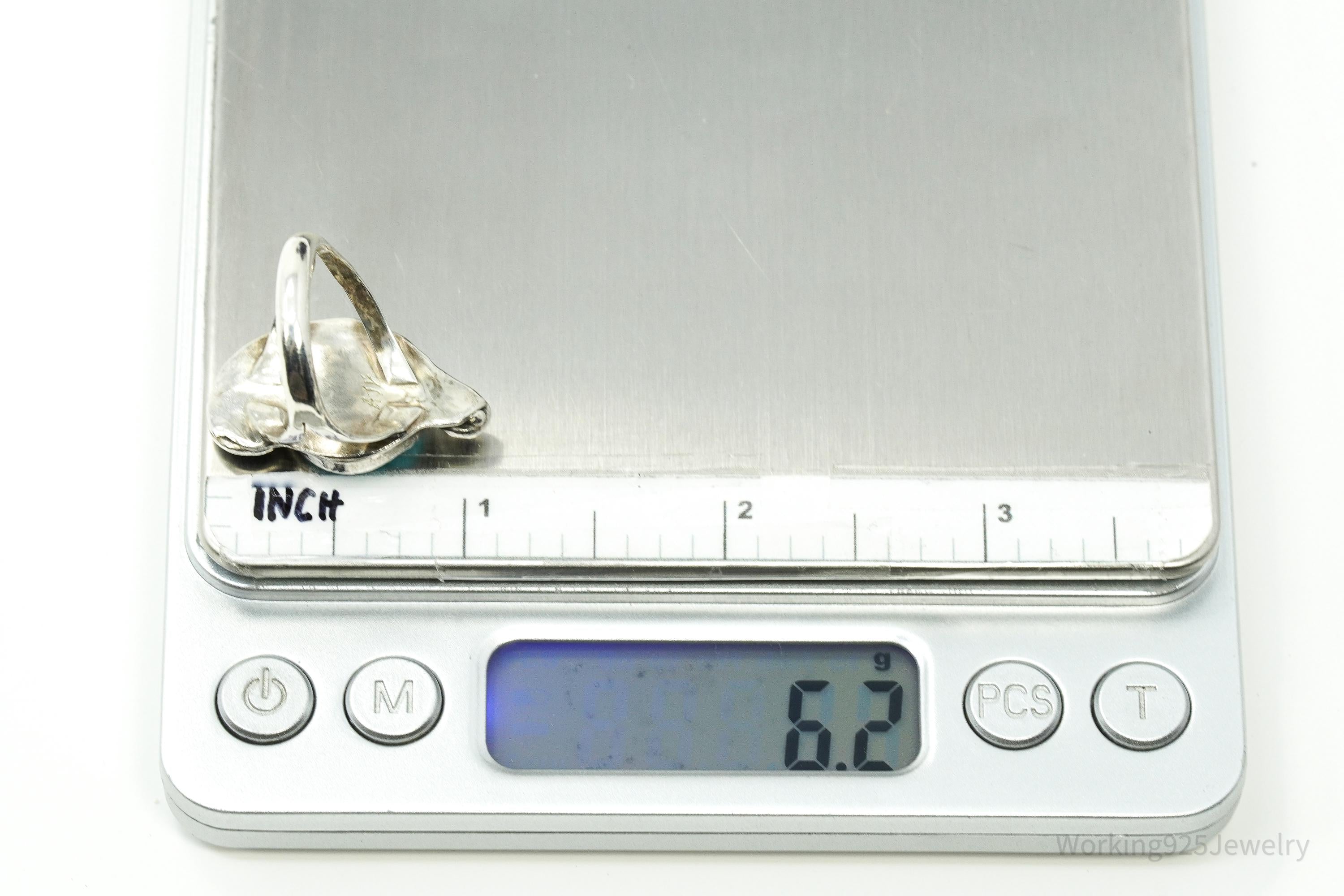 Vintage Native American Turquoise Silver Ring - Size 8.25