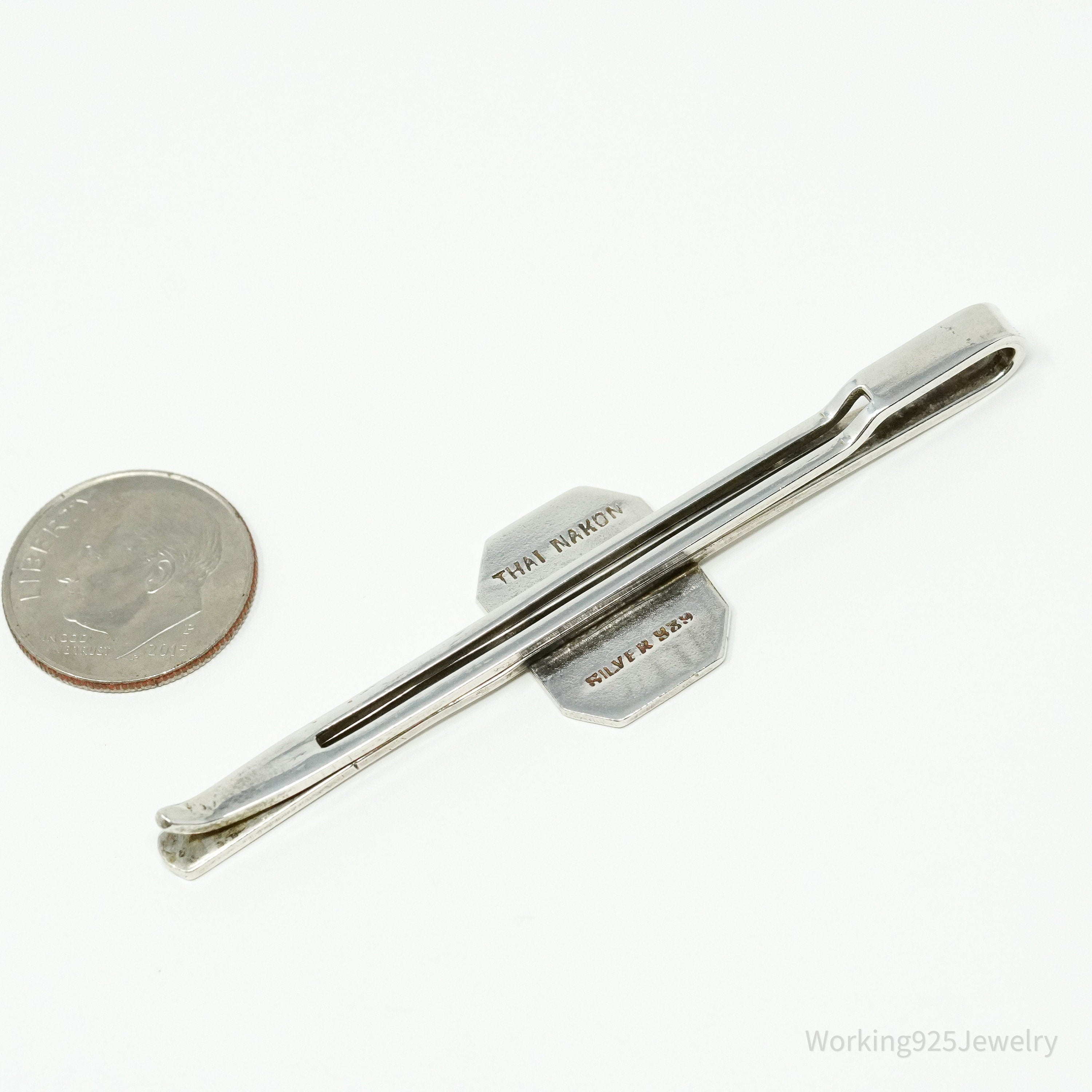 Vintage SIAM Thai Nakon Black Enamel Silver Tie Clip Or Barrette