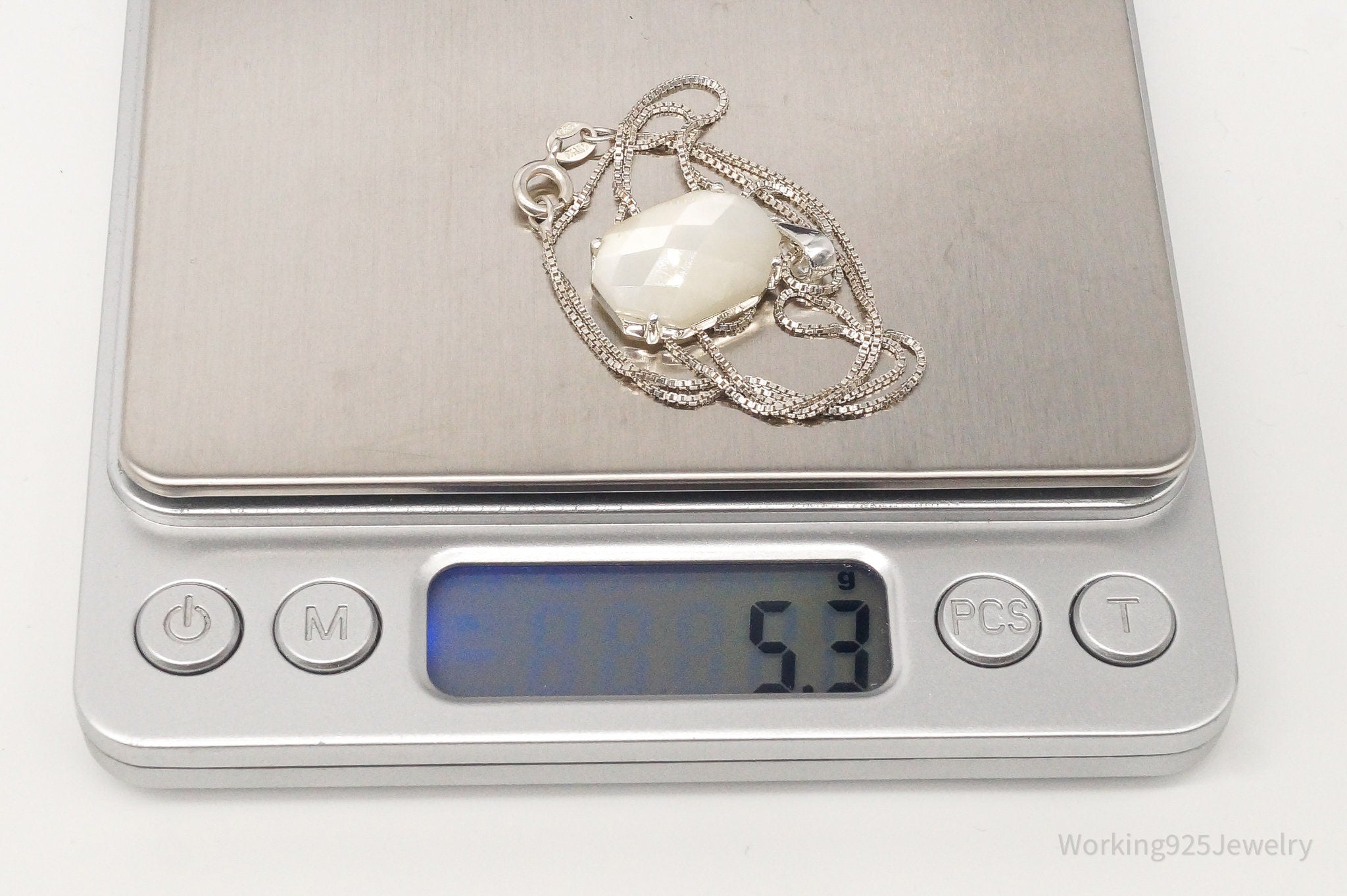 Vintage Art Deco Style Mother of Pearl Sterling Silver Necklace