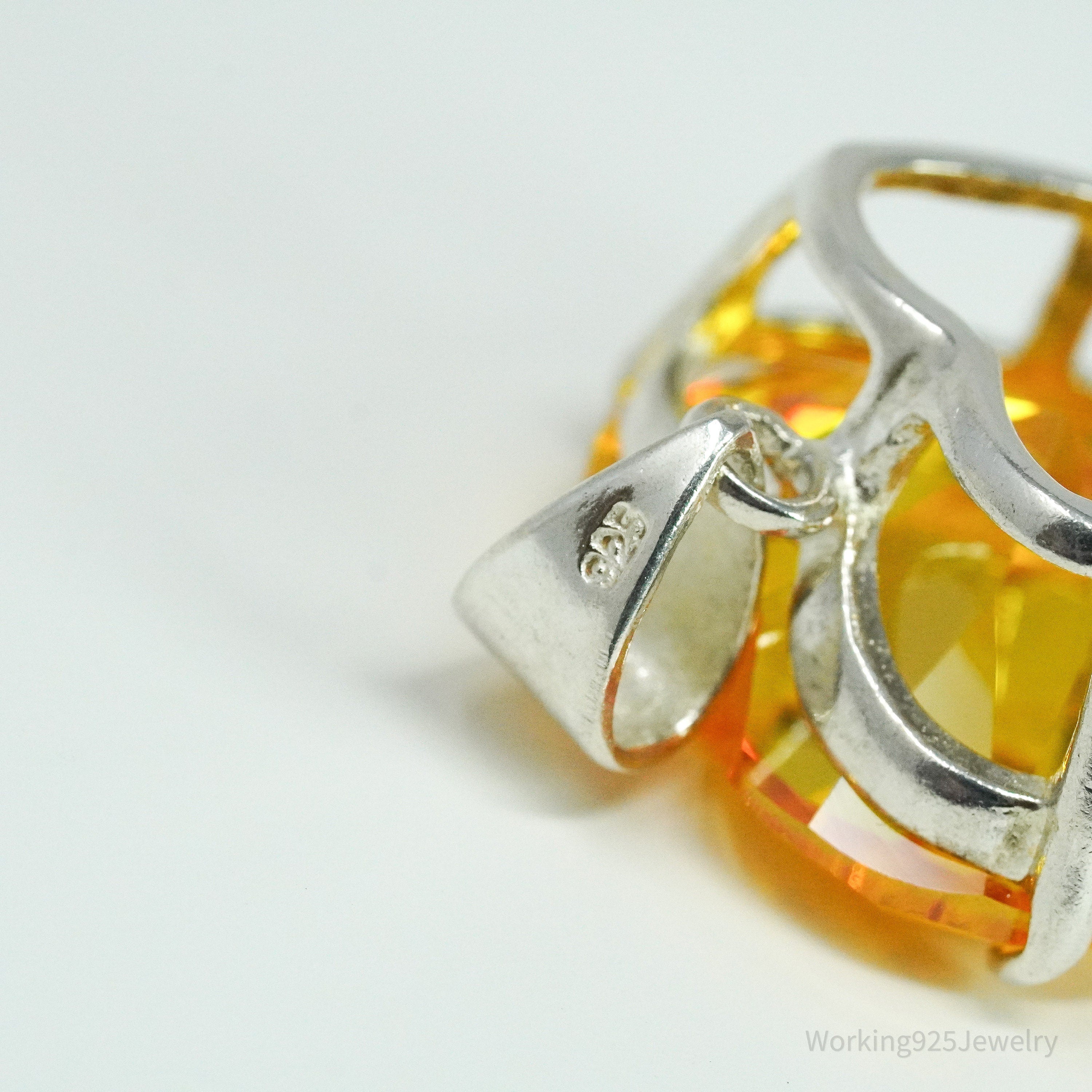 Vintage Large Citrine Heart Sterling Silver Necklace Pendant