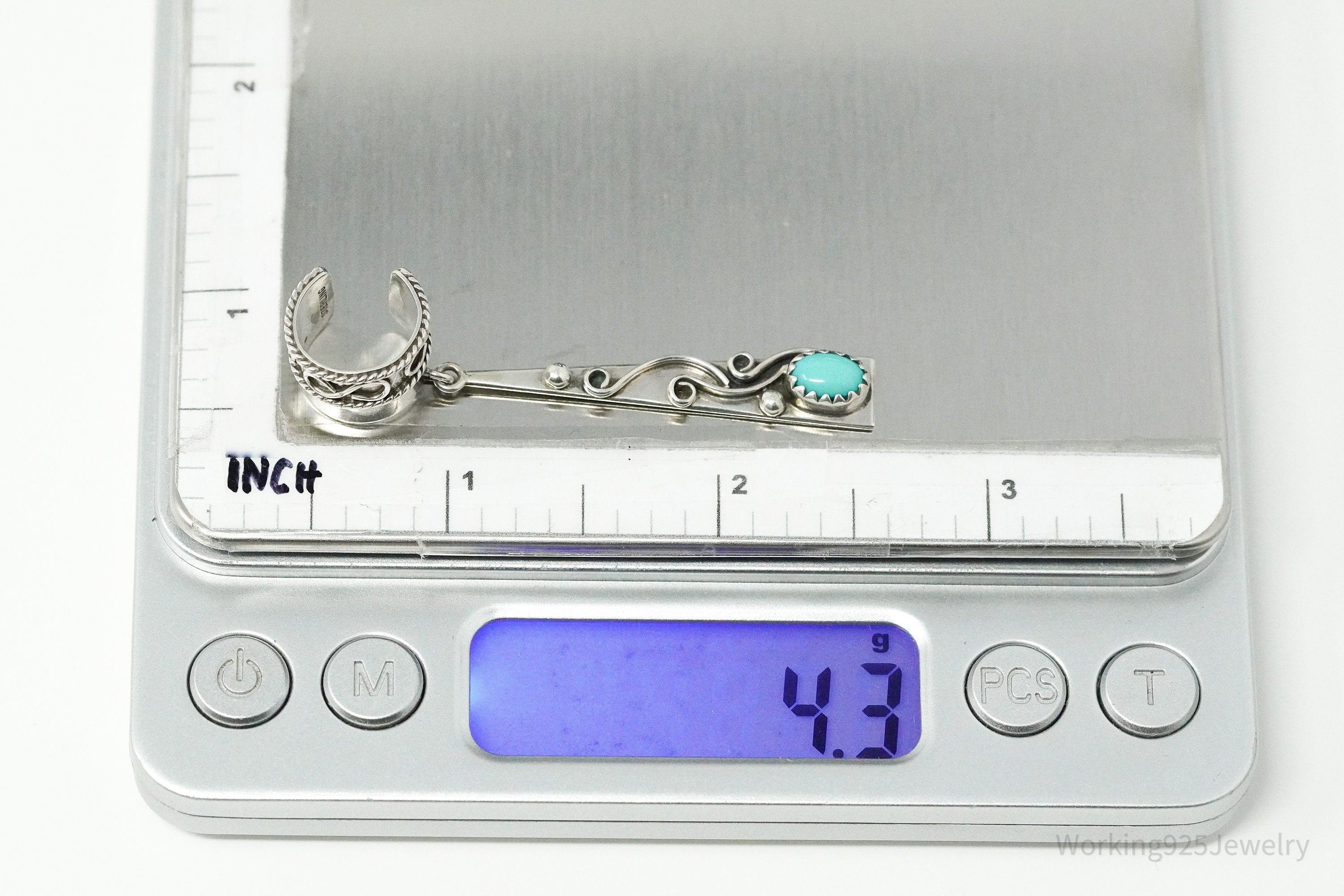 Vintage Turquoise Western Style Sterling Silver Ear Cuff