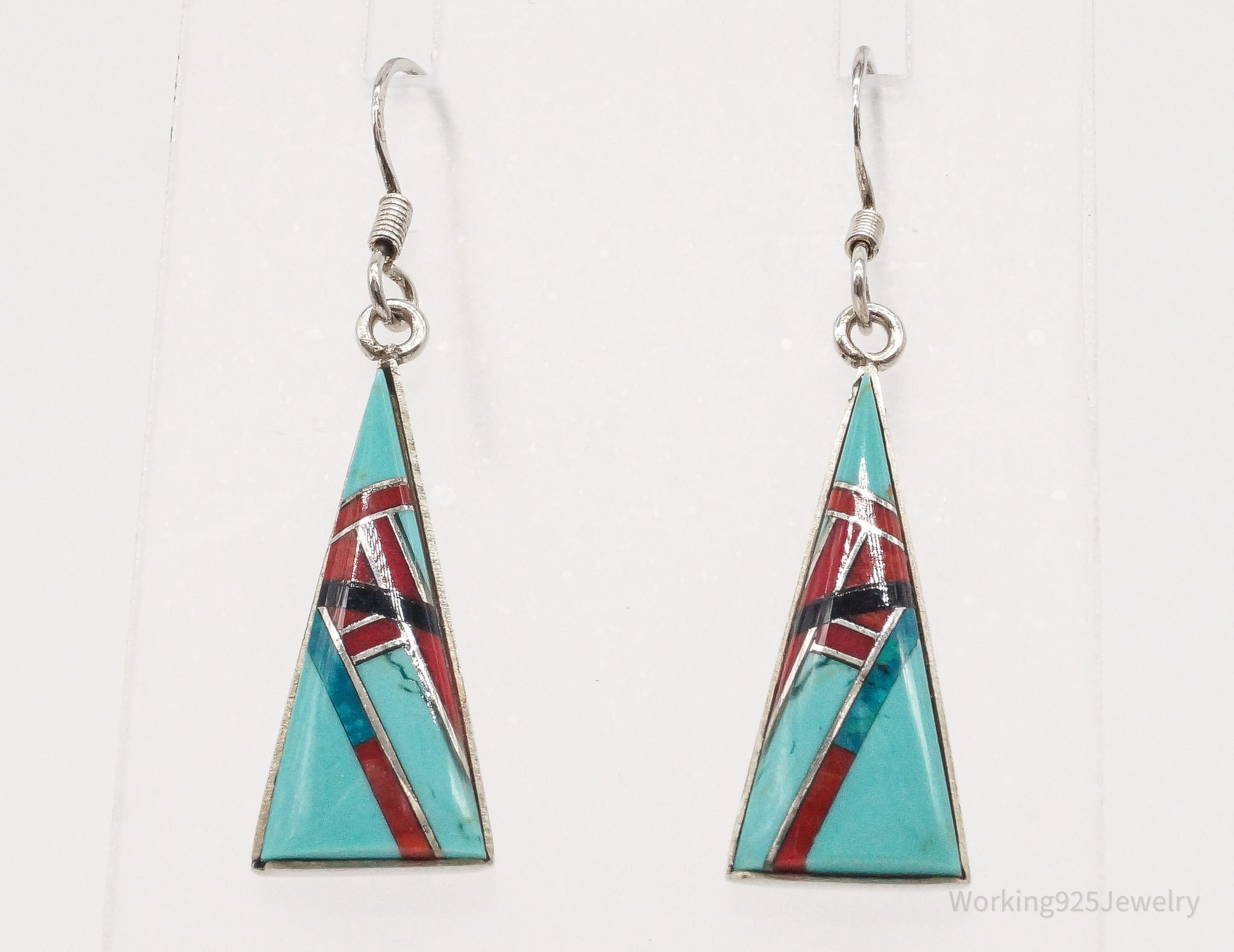 Vintage Native American Multi Gemstone Sterling Silver Earrings