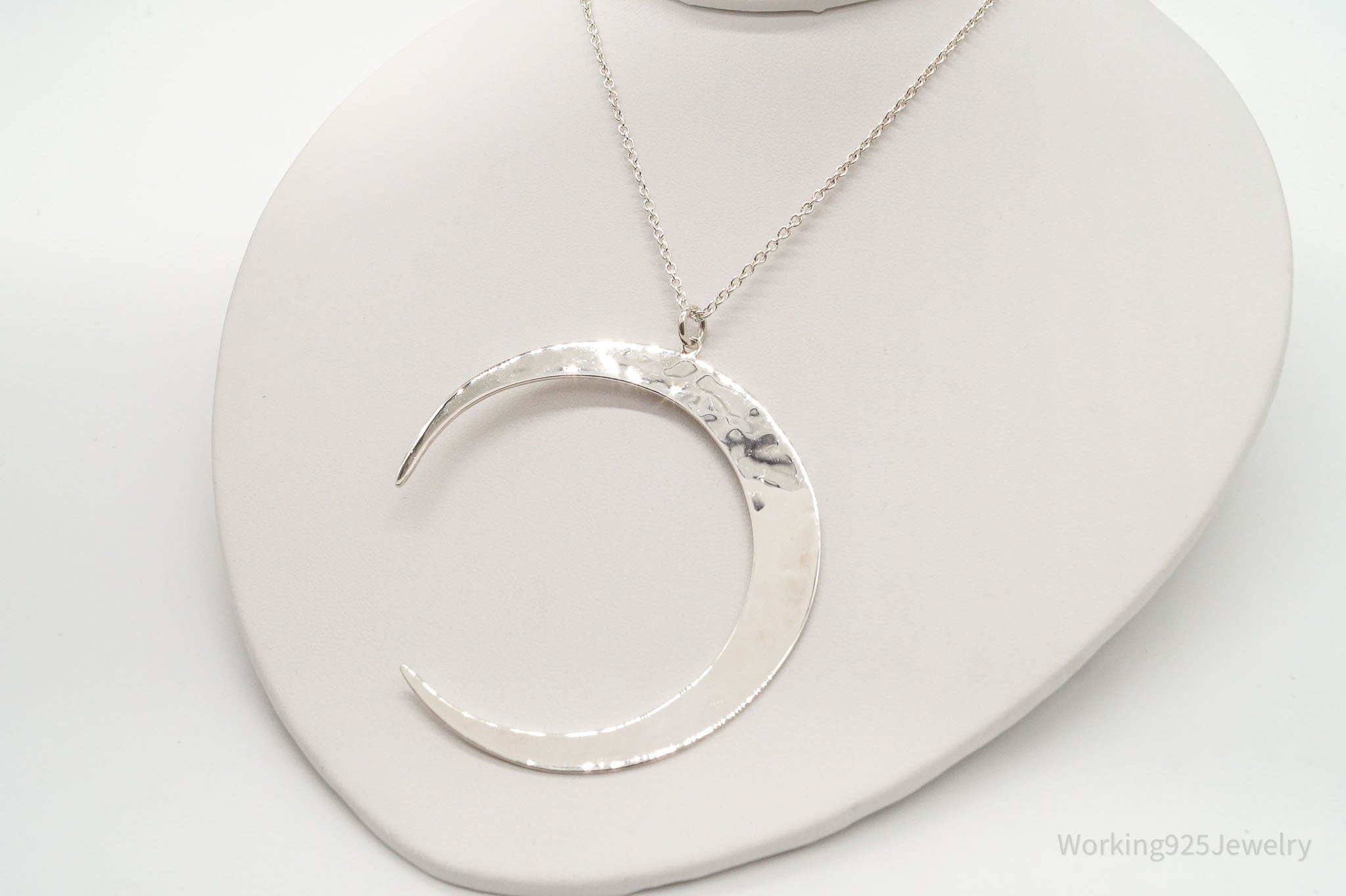 Vintage RLM Studio Large Moon Hammered Style Sterling Silver Necklace