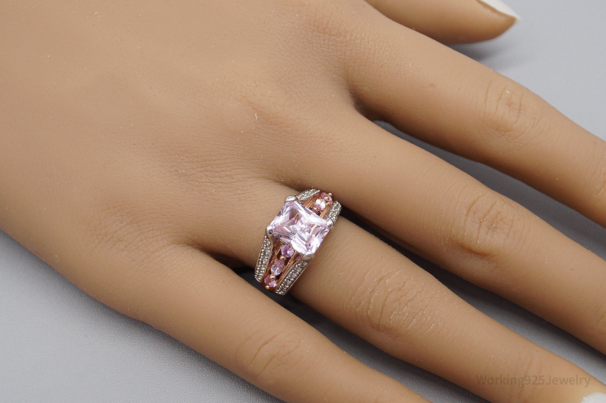 Pink Kunzite Pink Sapphire & Cubic Zirconia Rose Gold Over Sterling Silver Ring SZ 6