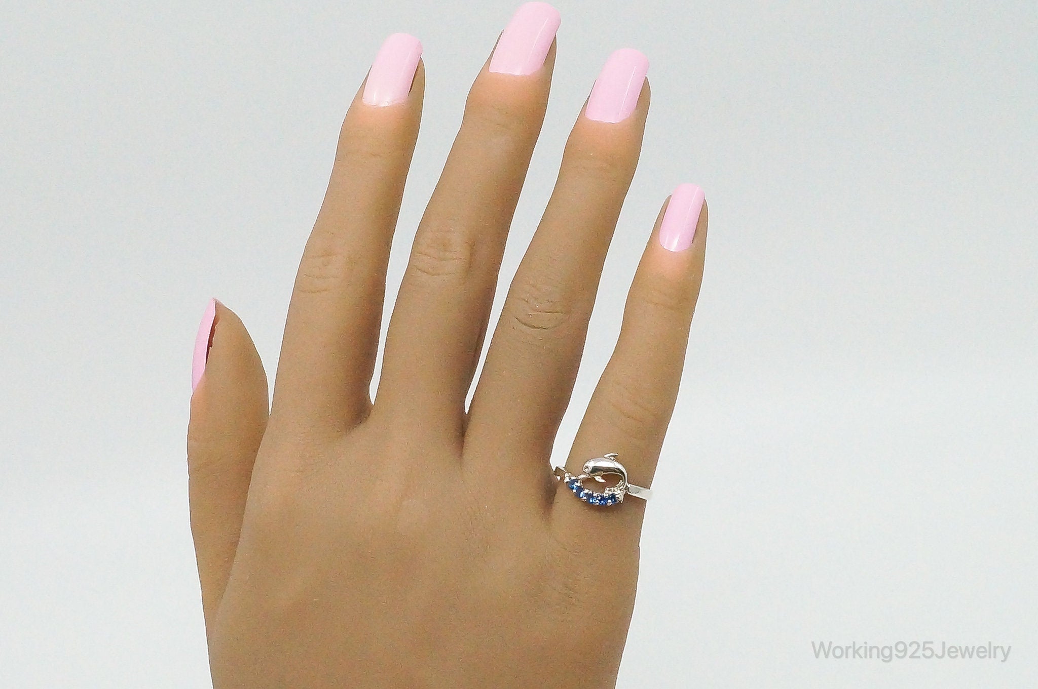 Blue Topaz Dolphin Sterling Silver Ring - Size 6.5