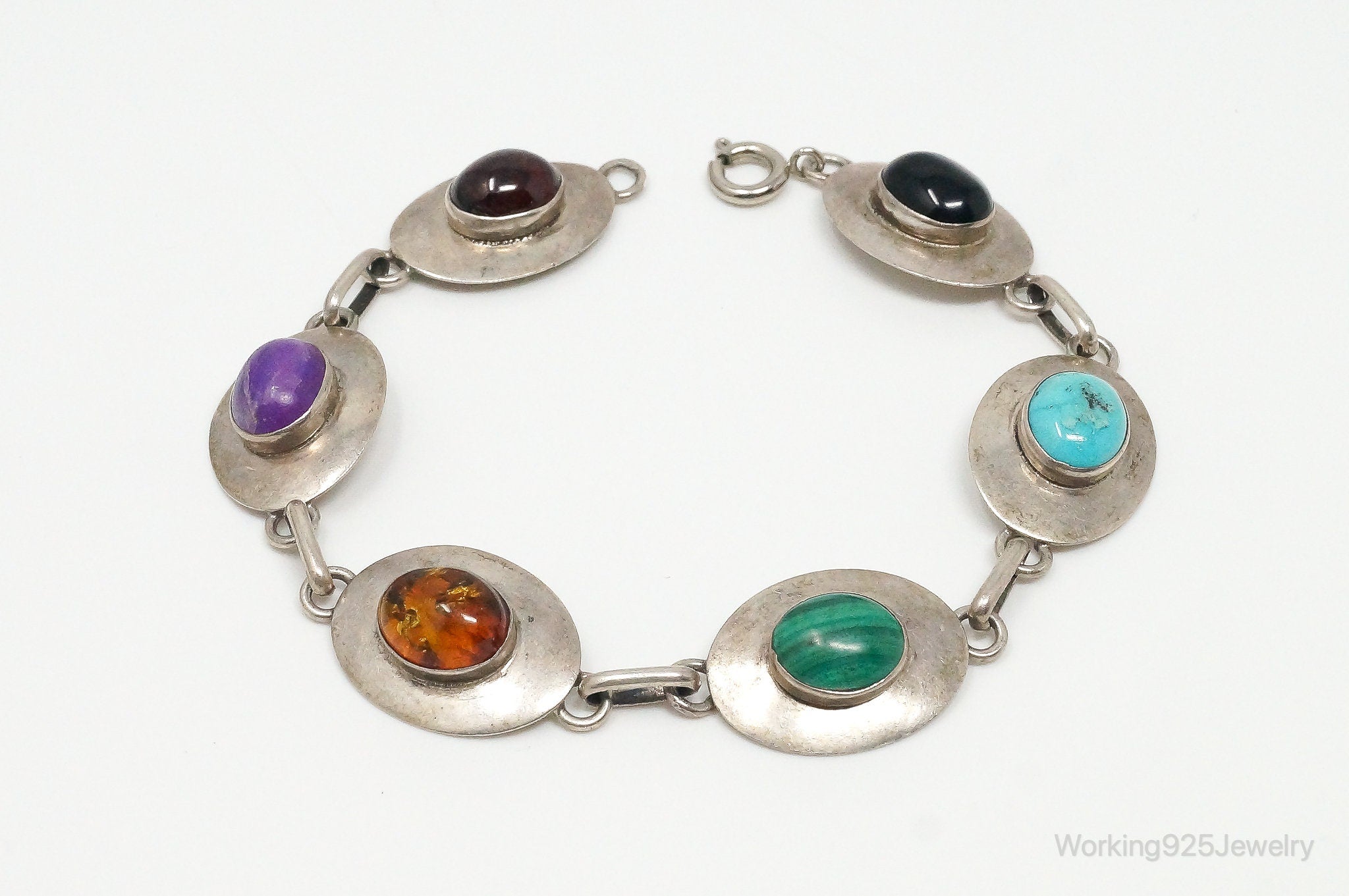 Vintage Multi Gem Sterling Silver Bracelet