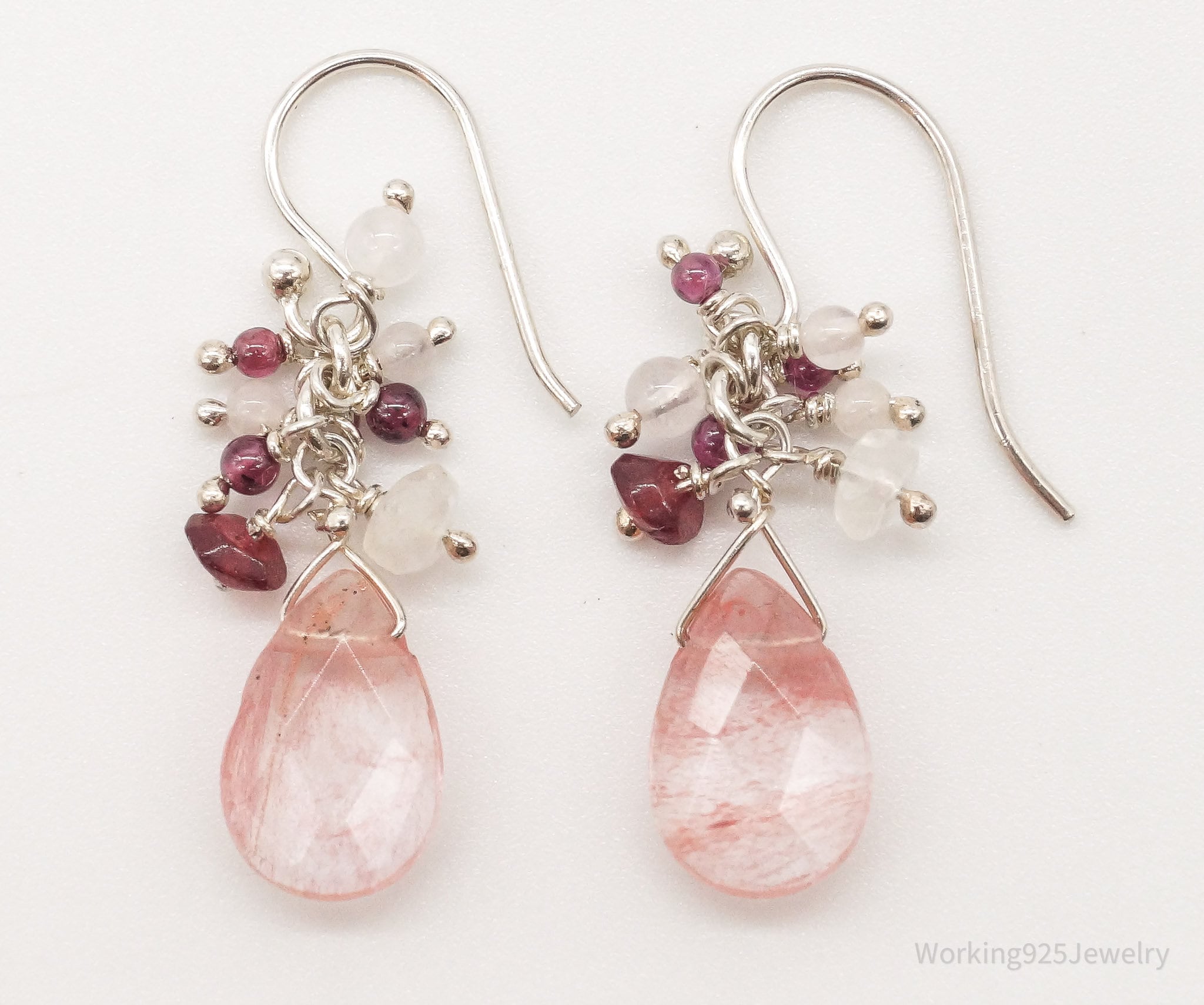 Vintage Strawberry Quartz Garnet Silver Earrings