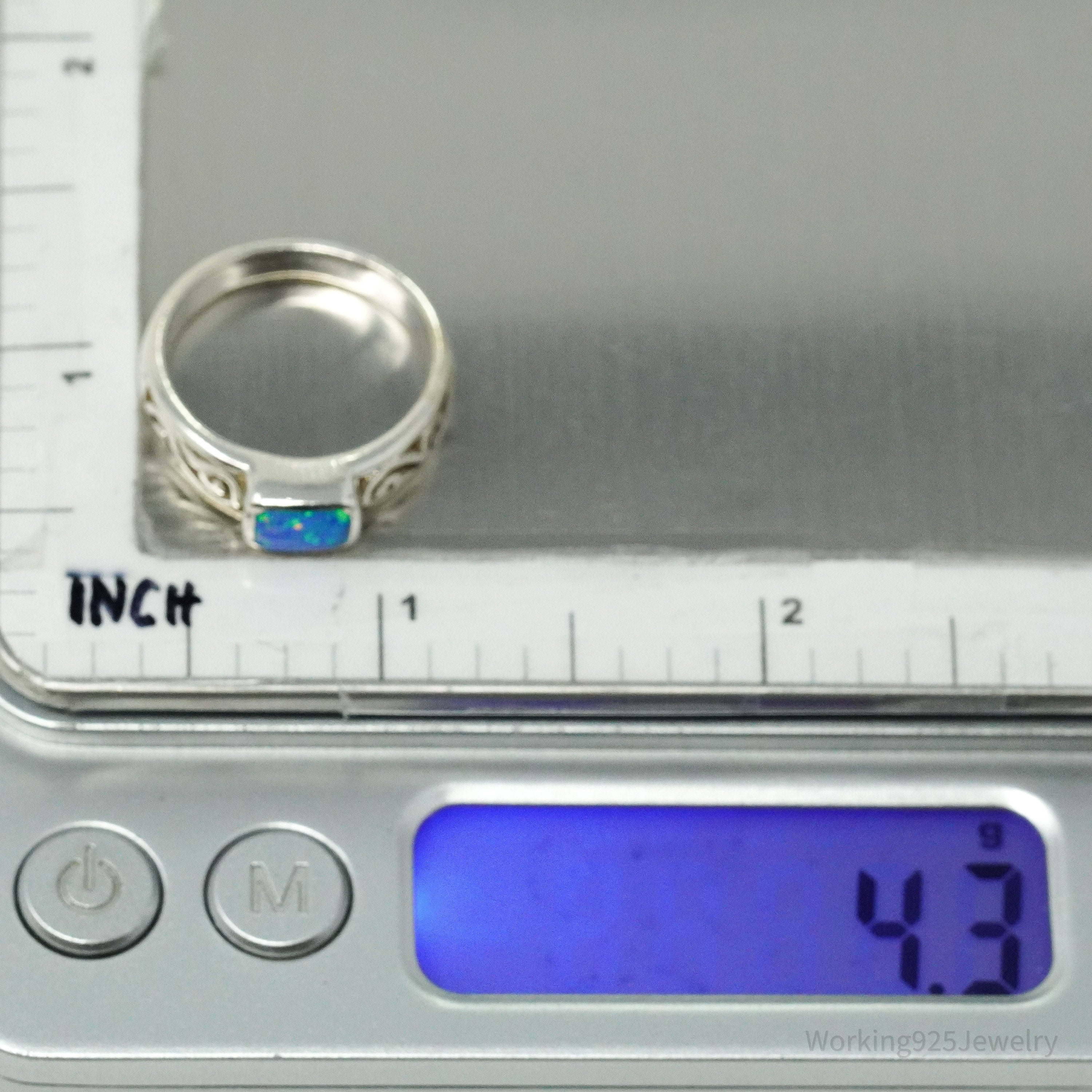 Vintage Lab Opal Sterling Silver Ring - Size 7.25