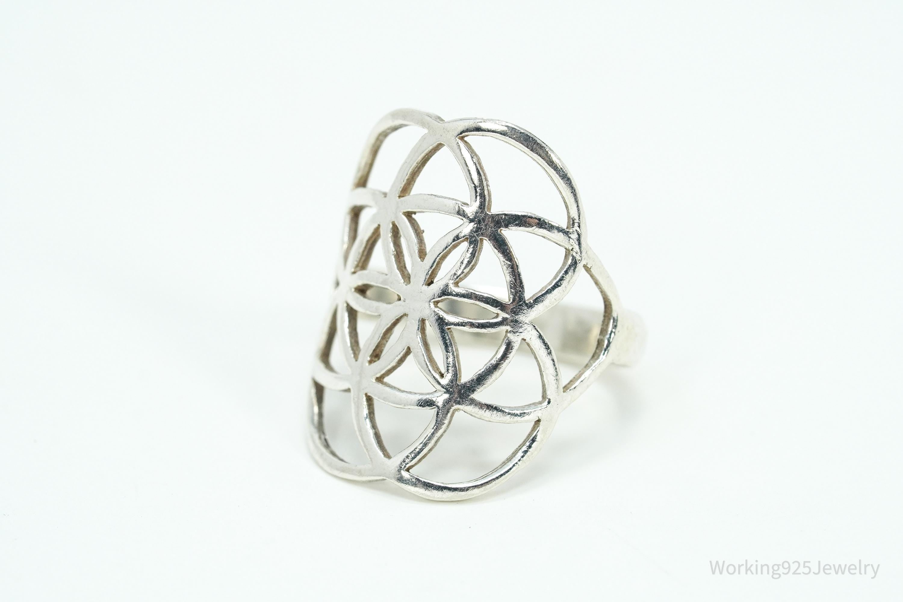 Vintage Flower Seed Of Life Sterling Silver Ring - Size 6