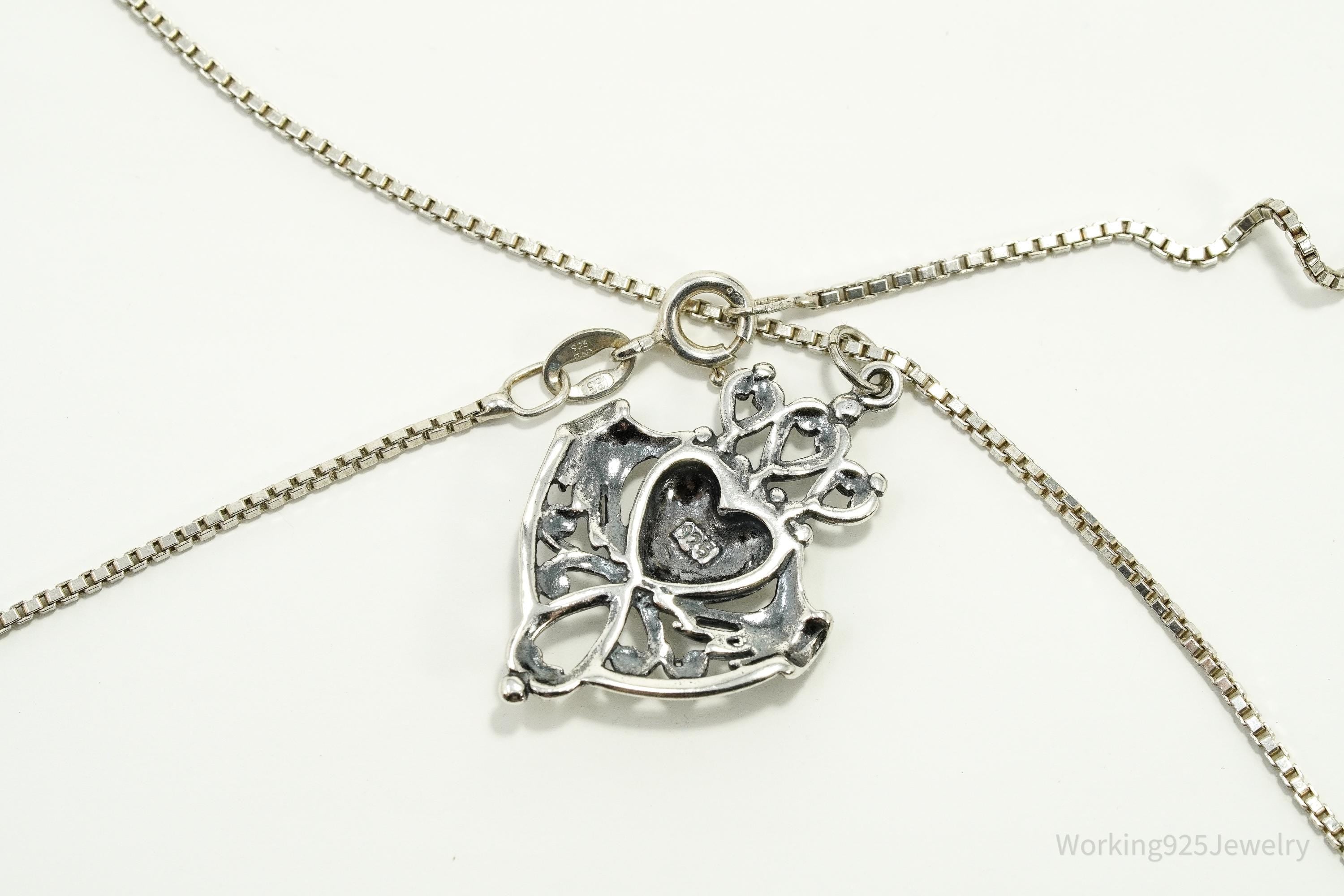 Vintage Claddagh Irish Heart Sterling Silver Necklace 18"