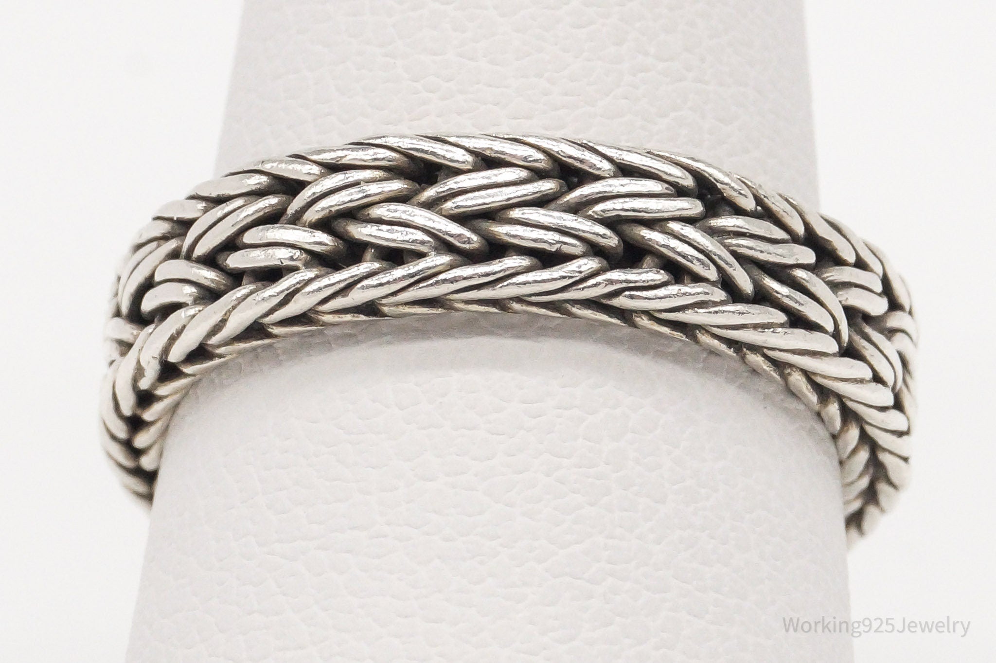 Vintage Weave Braid Rope Silver Band Ring - Size 8