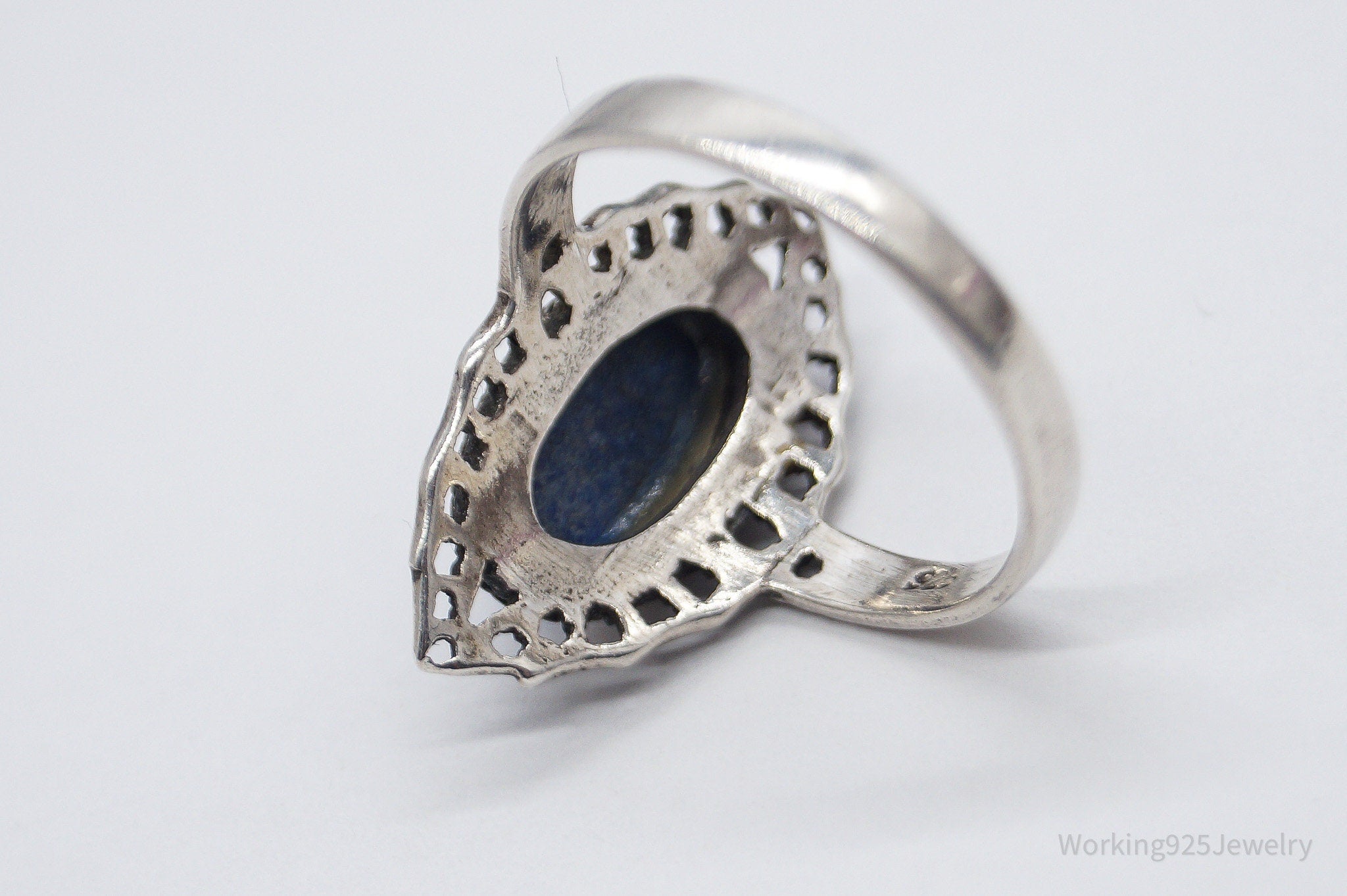 Vintage Lapis Lazuli Sterling Silver Ring - Size 8.5
