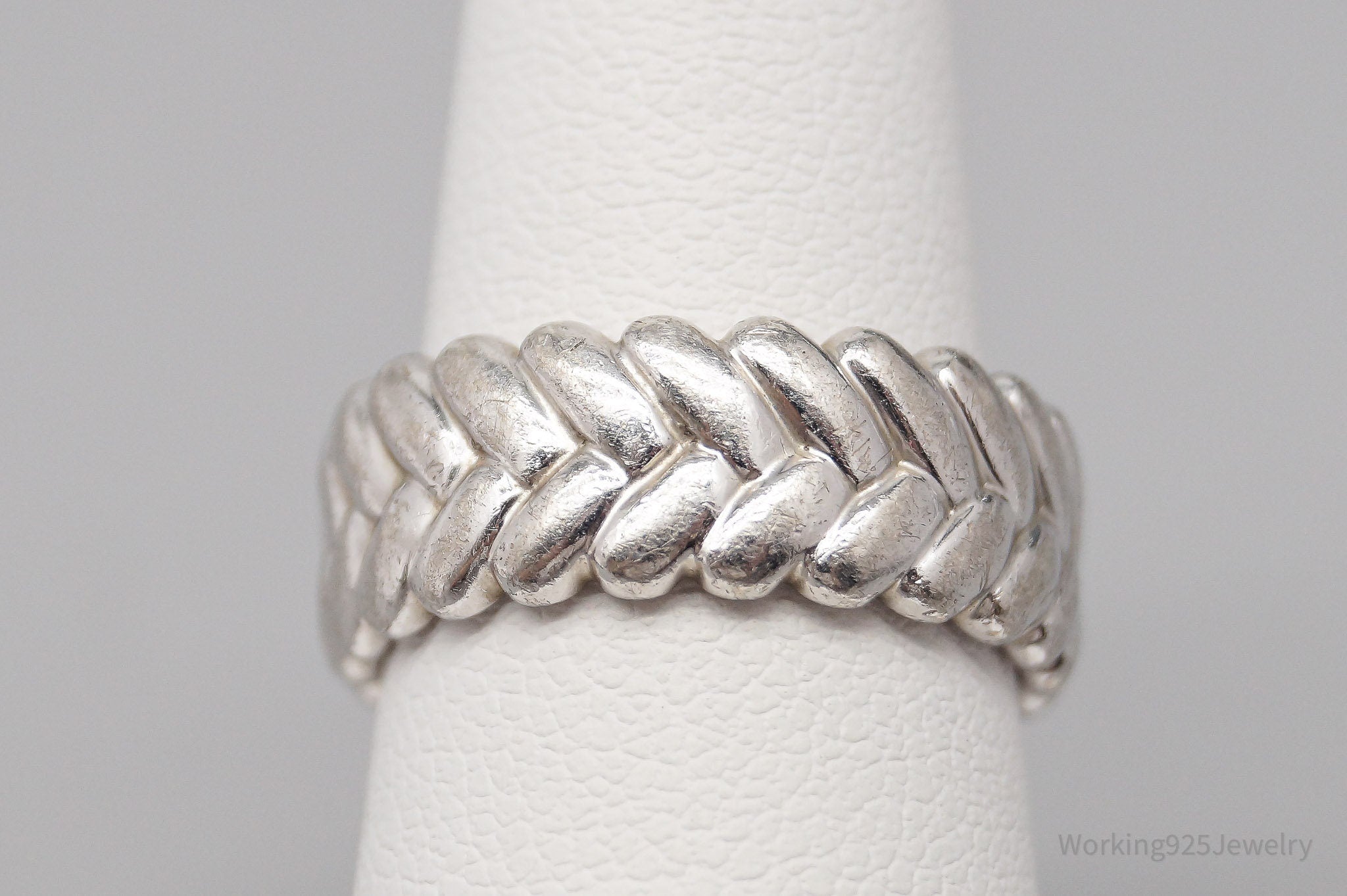 Vintage Braided Design Platinum Clad Sterling Silver Band Ring - Size 4.75