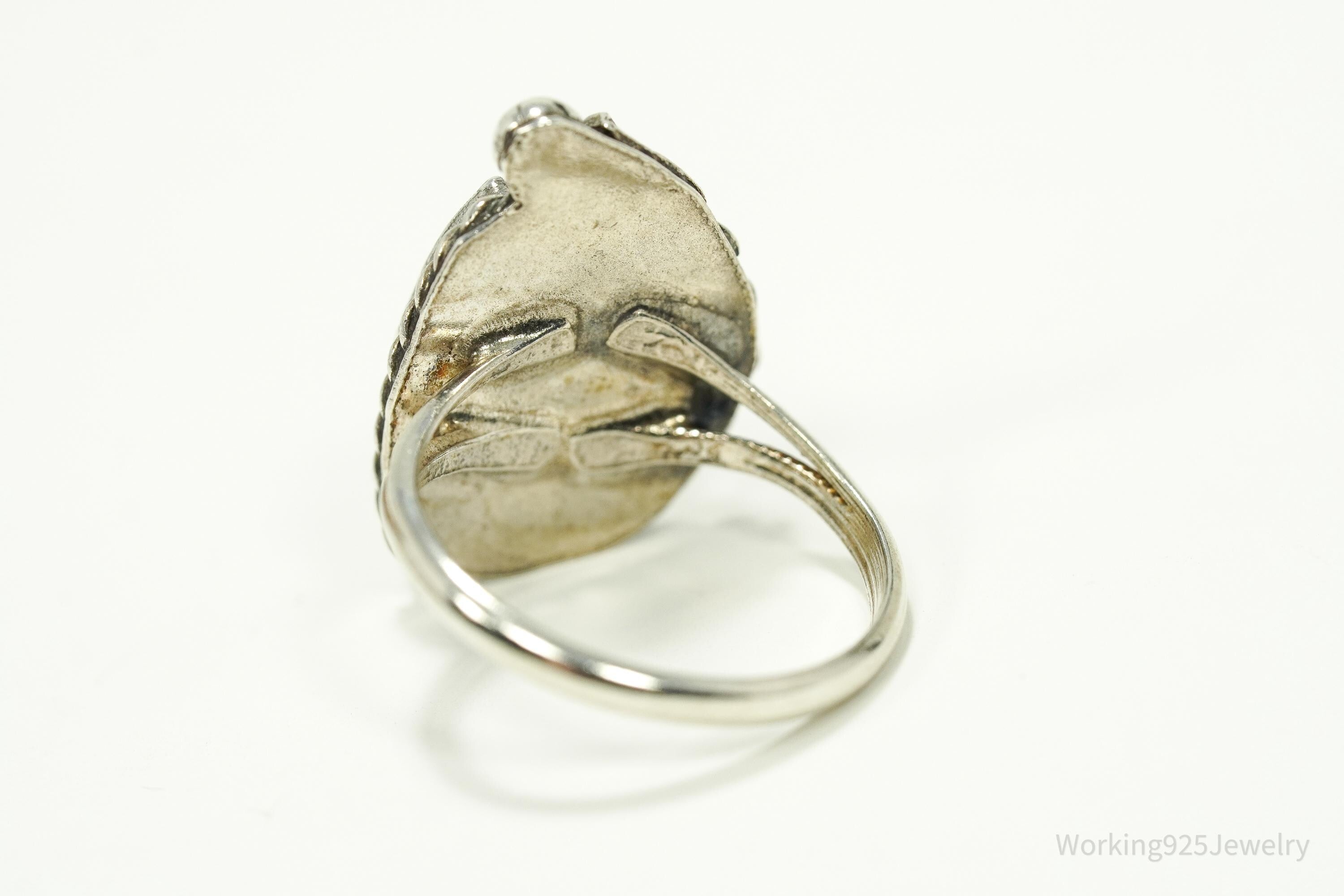 Vintage Handmade Native American Turquoise Unsigned Silver Ring - Size 5.75