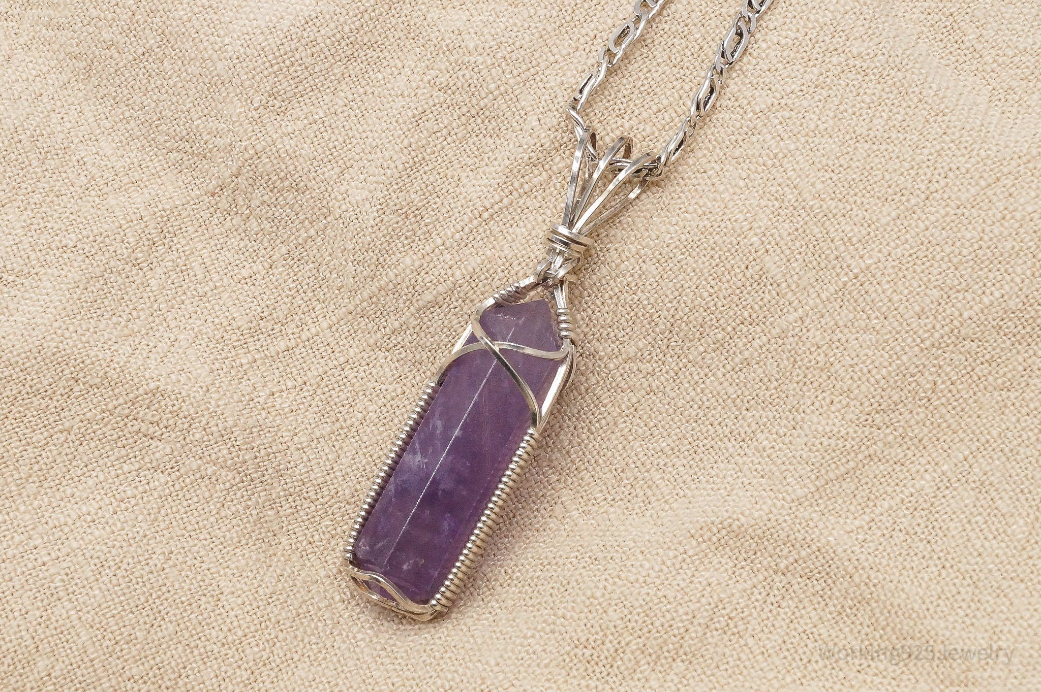 Vintage Amethyst Crystal Sterling Silver Necklace 2"