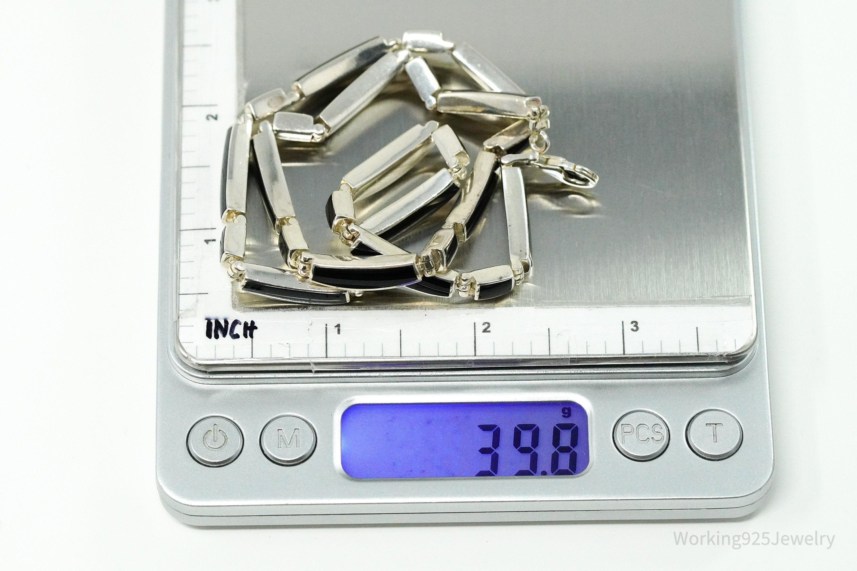 Vintage Peyote Bird Black Onyx Inlay Sterling Silver Necklace 16"