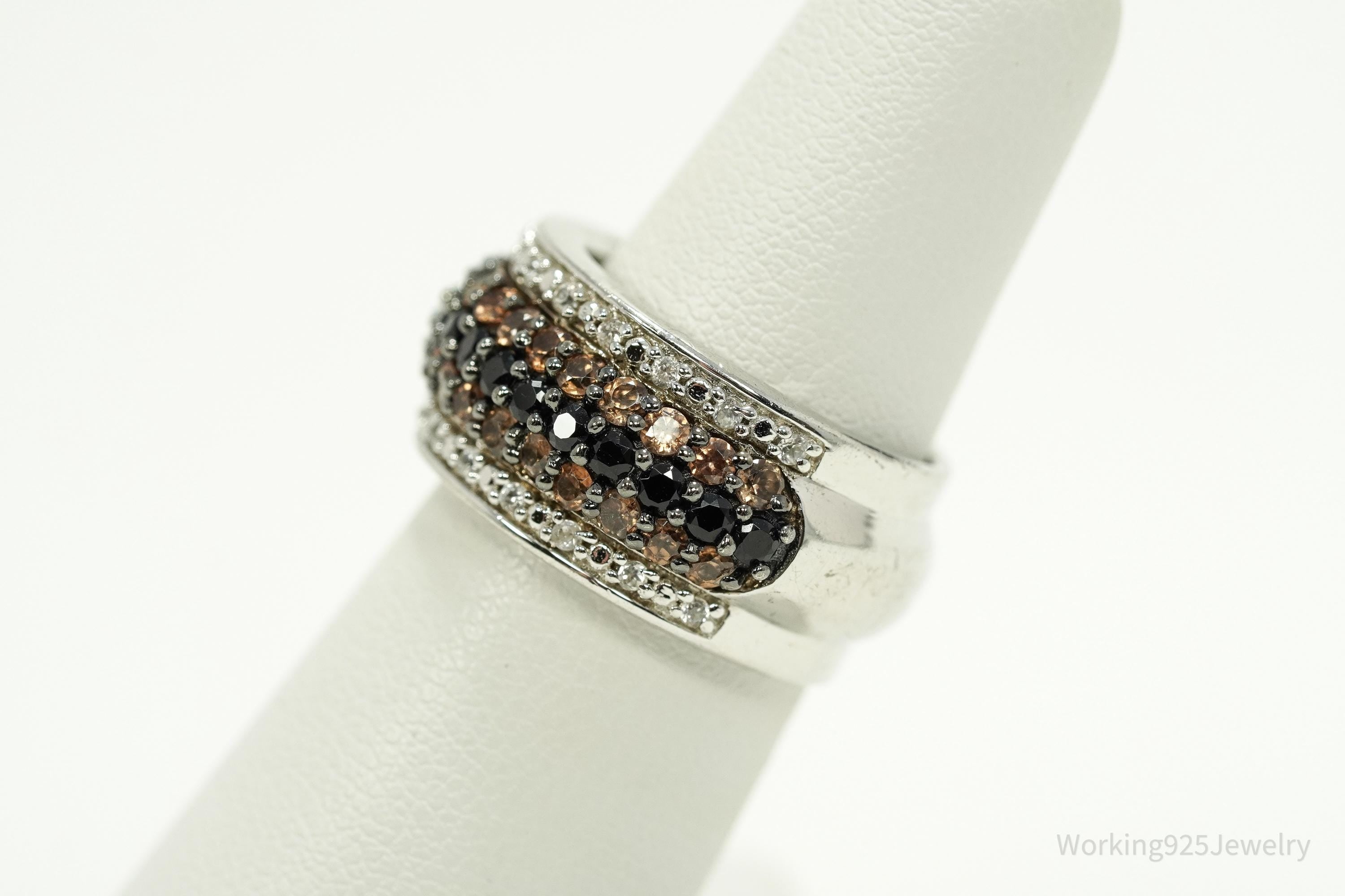 Designer Black Spinel, Citrine, & Cubic Zirconia Sterling Silver Ring Size 6.25