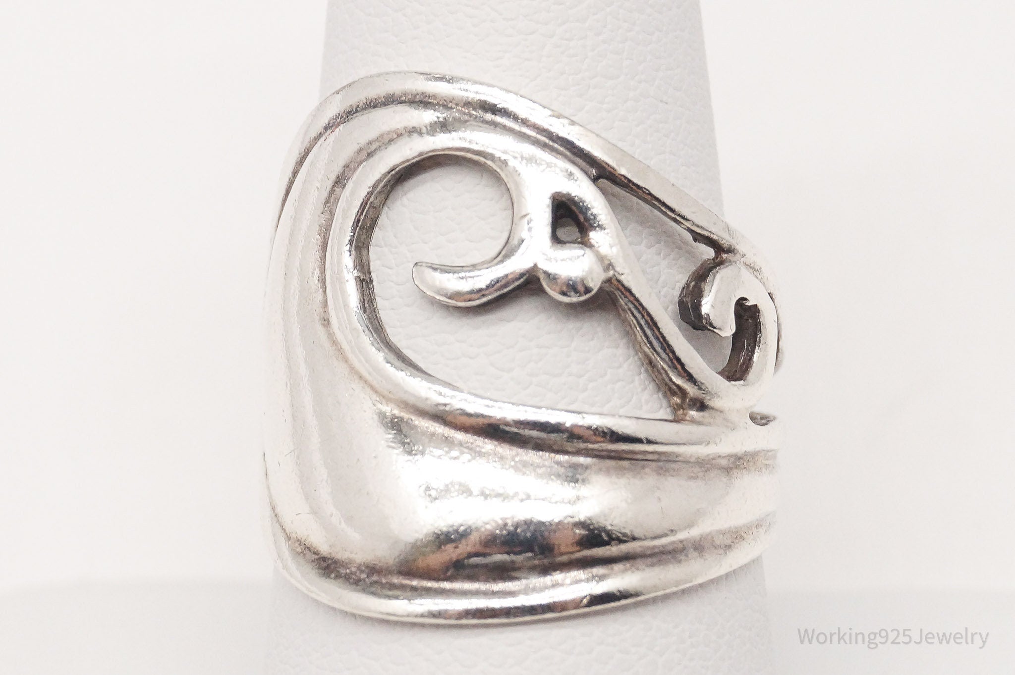 Vintage Wave Swirls Sterling Silver Ring - Size 8.75