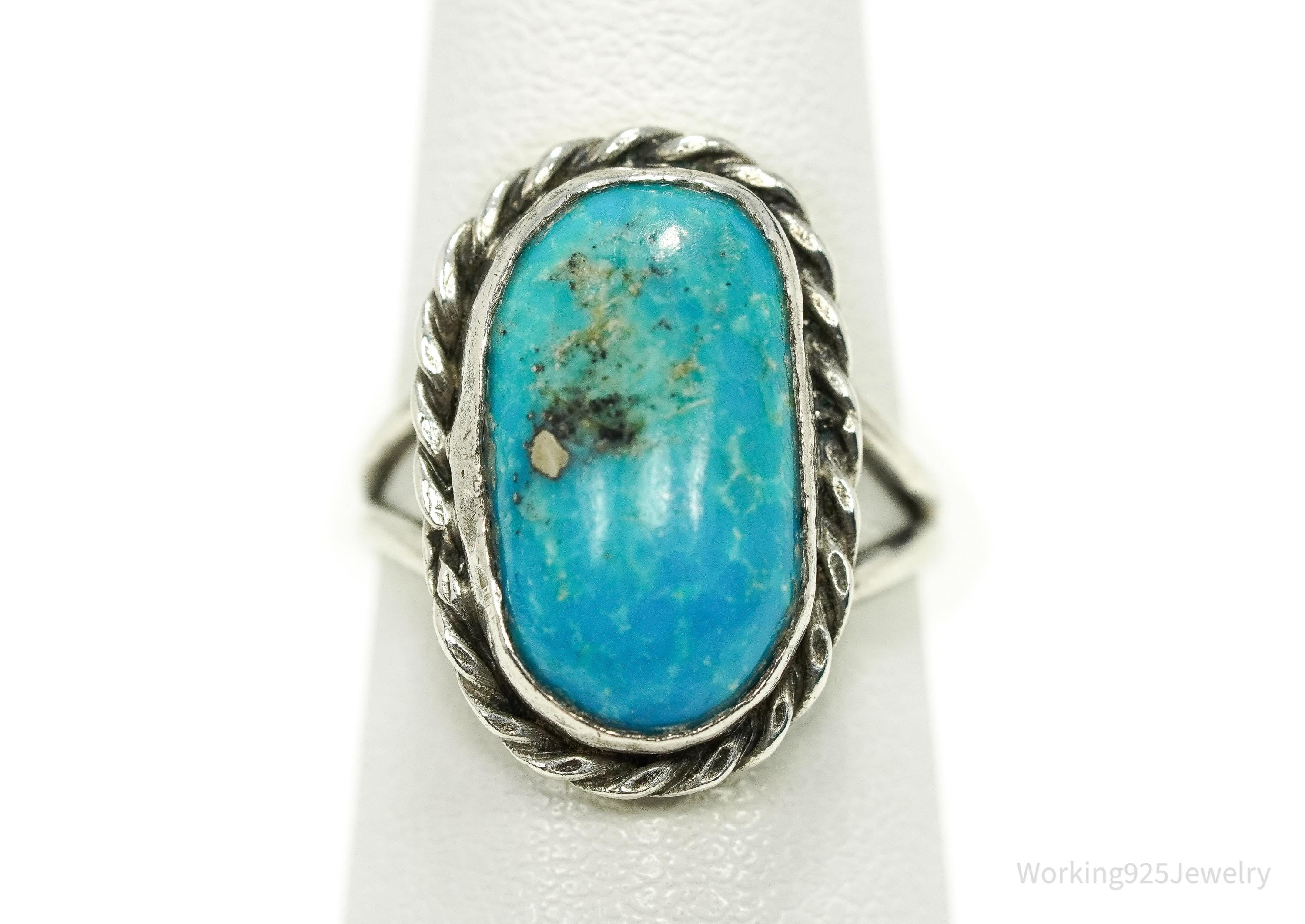 Vintage Handmade Native American Turquoise Unsigned Silver Ring - Size 5.25