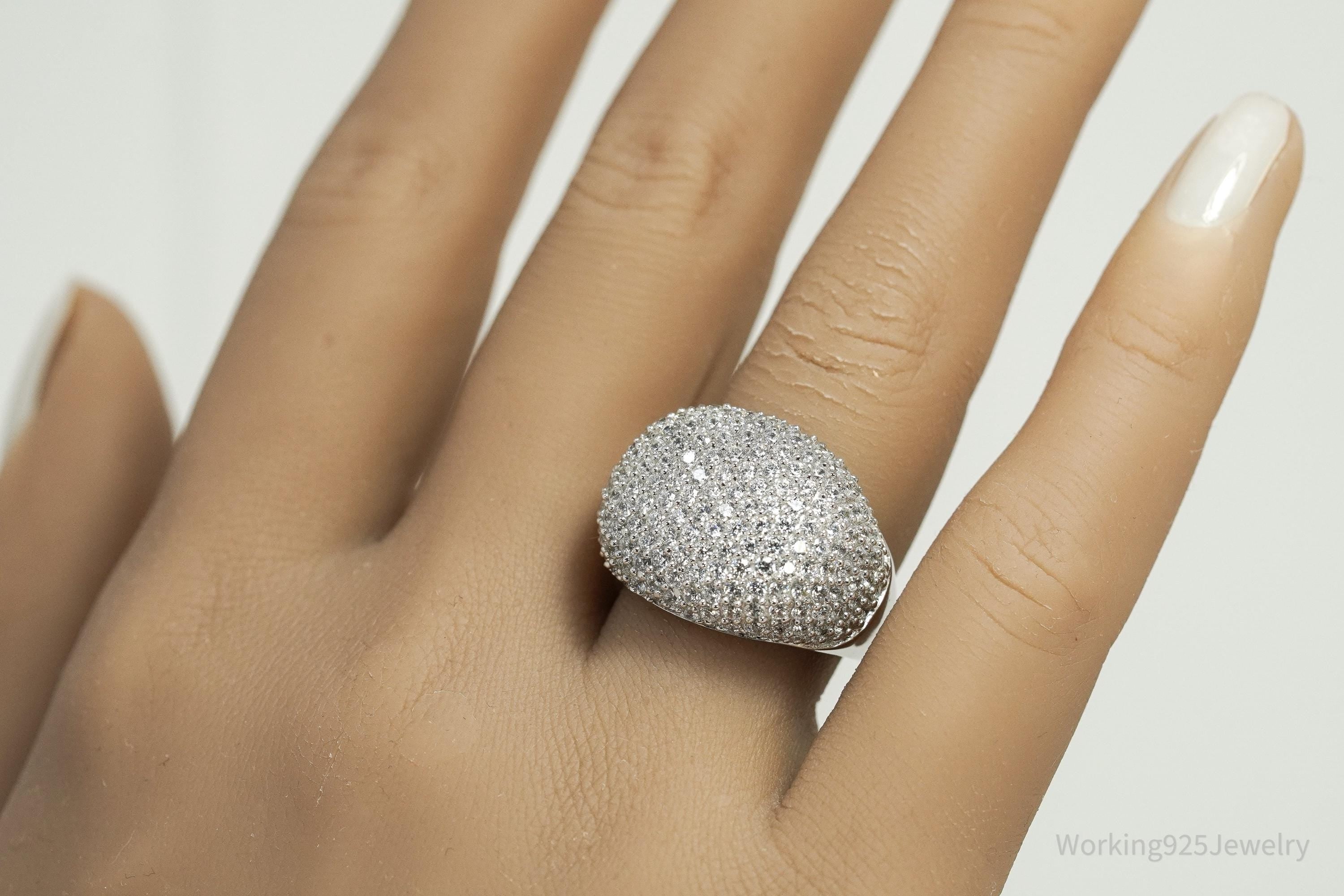 Y2K Italian Milor Pave Cubic Zirconia Dome Sterling Silver Ring Size 7.25