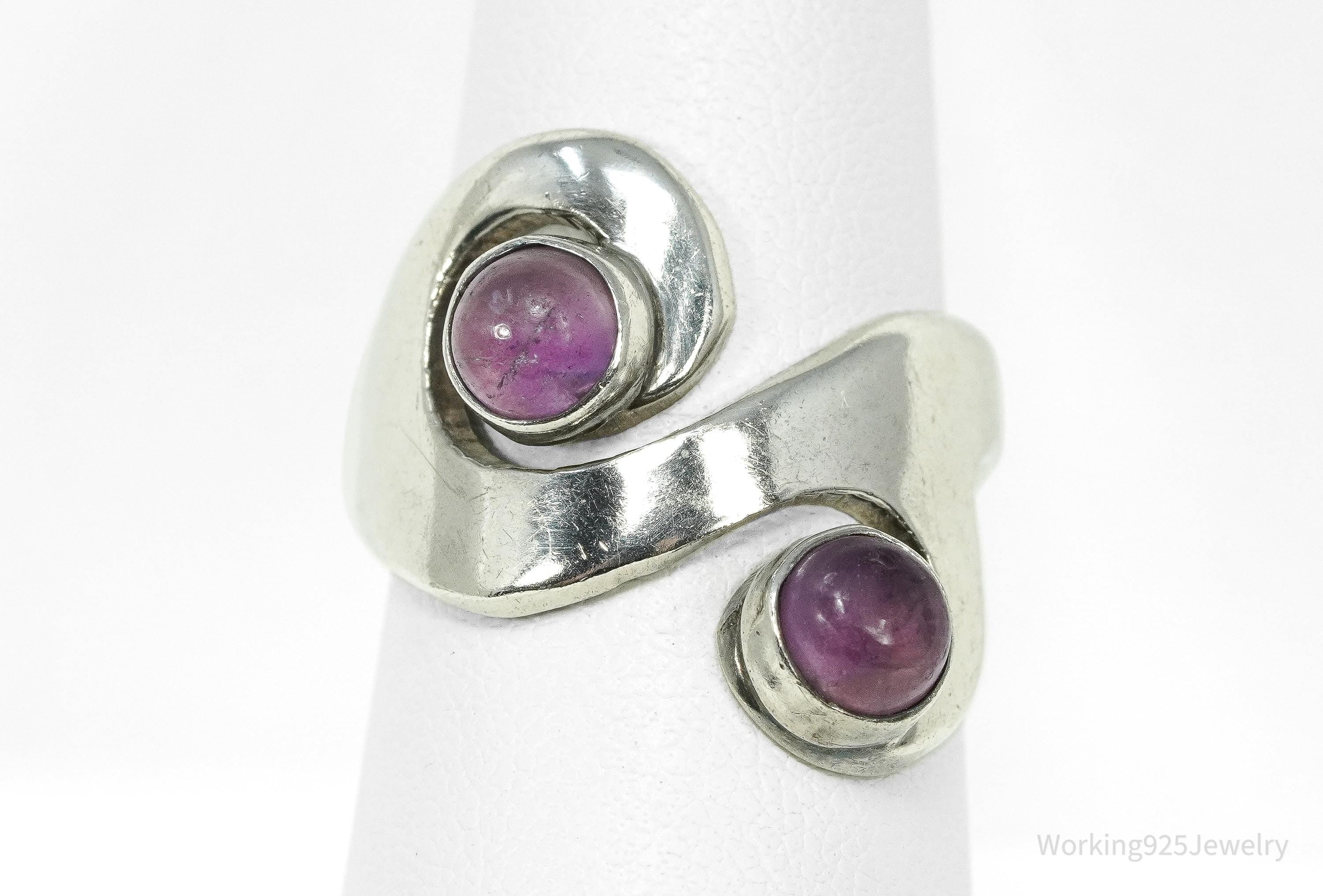 Vintage Mexico Modernist Sterling Silver Amethyst Ring Size 7