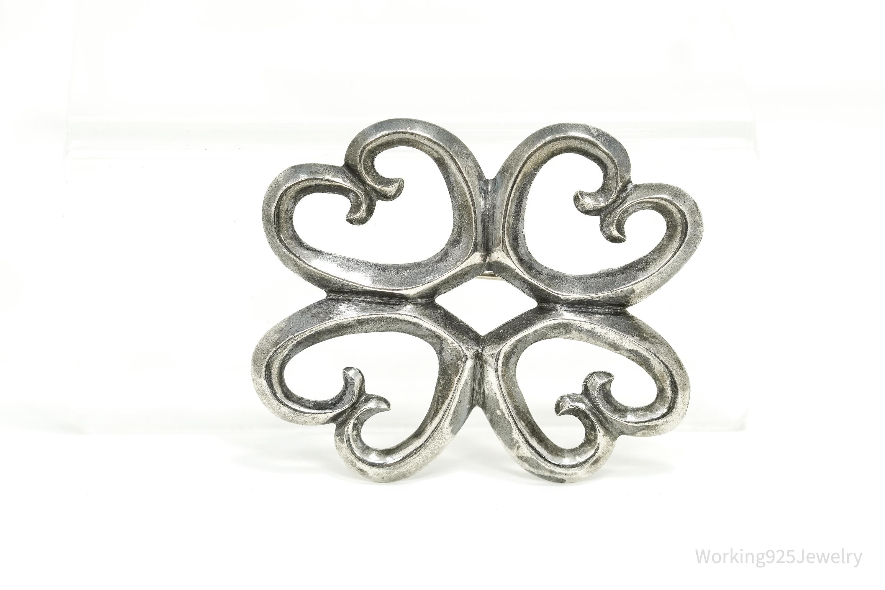 Large Vintage Native American Silver Brooch Pin 1 7/8"