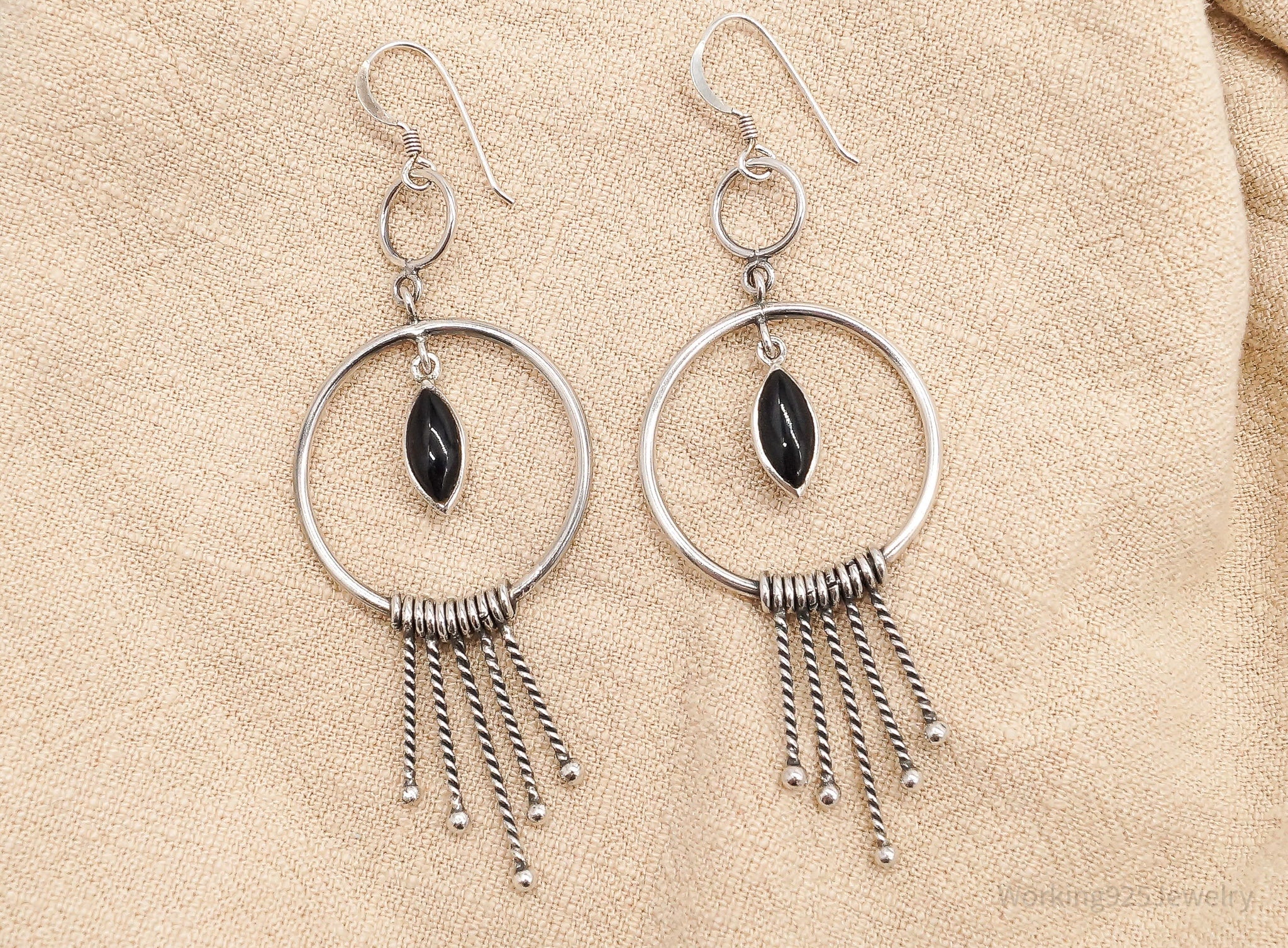 Vintage Black Onyx Sterling Silver Earrings