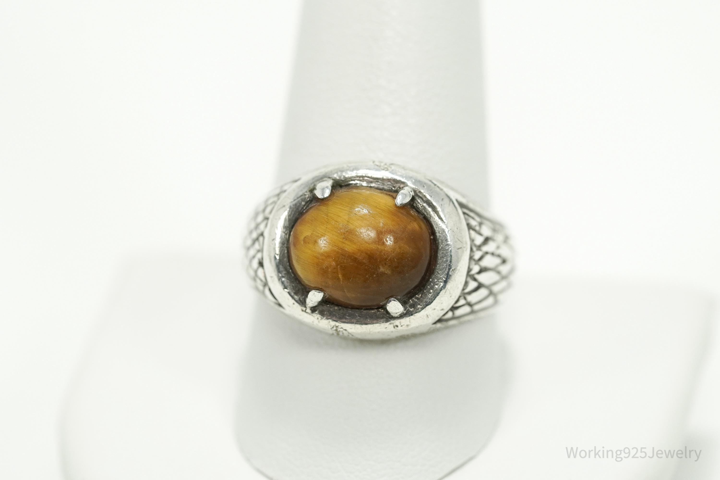 Vintage Native American Tigers Eye Unsigned Silver Ring - Size 10.5
