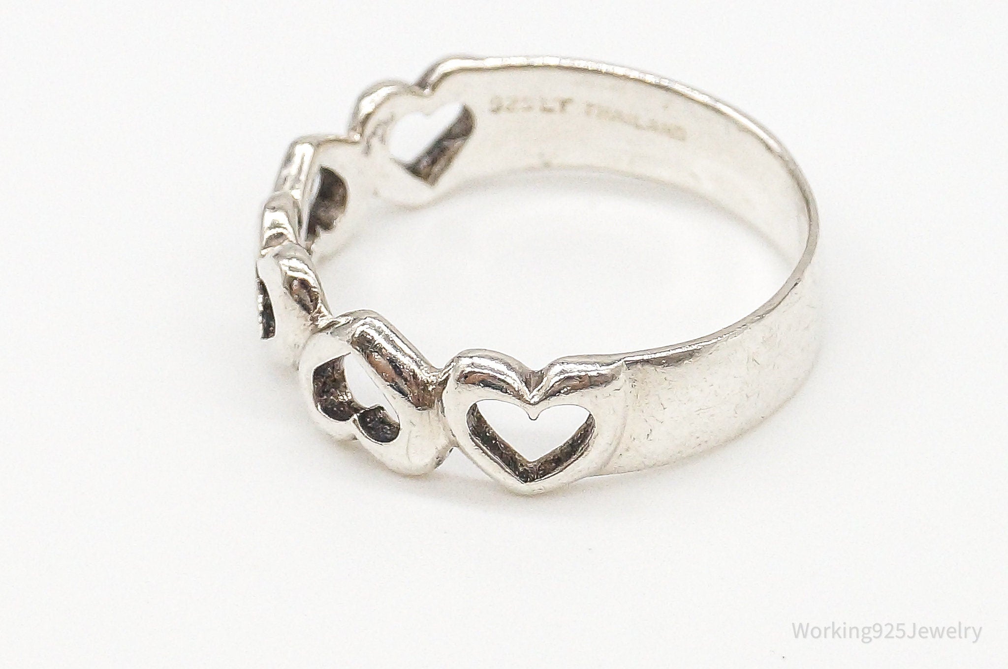 Vintage Open Hearts Sterling Silver Band Ring - Size 8.25