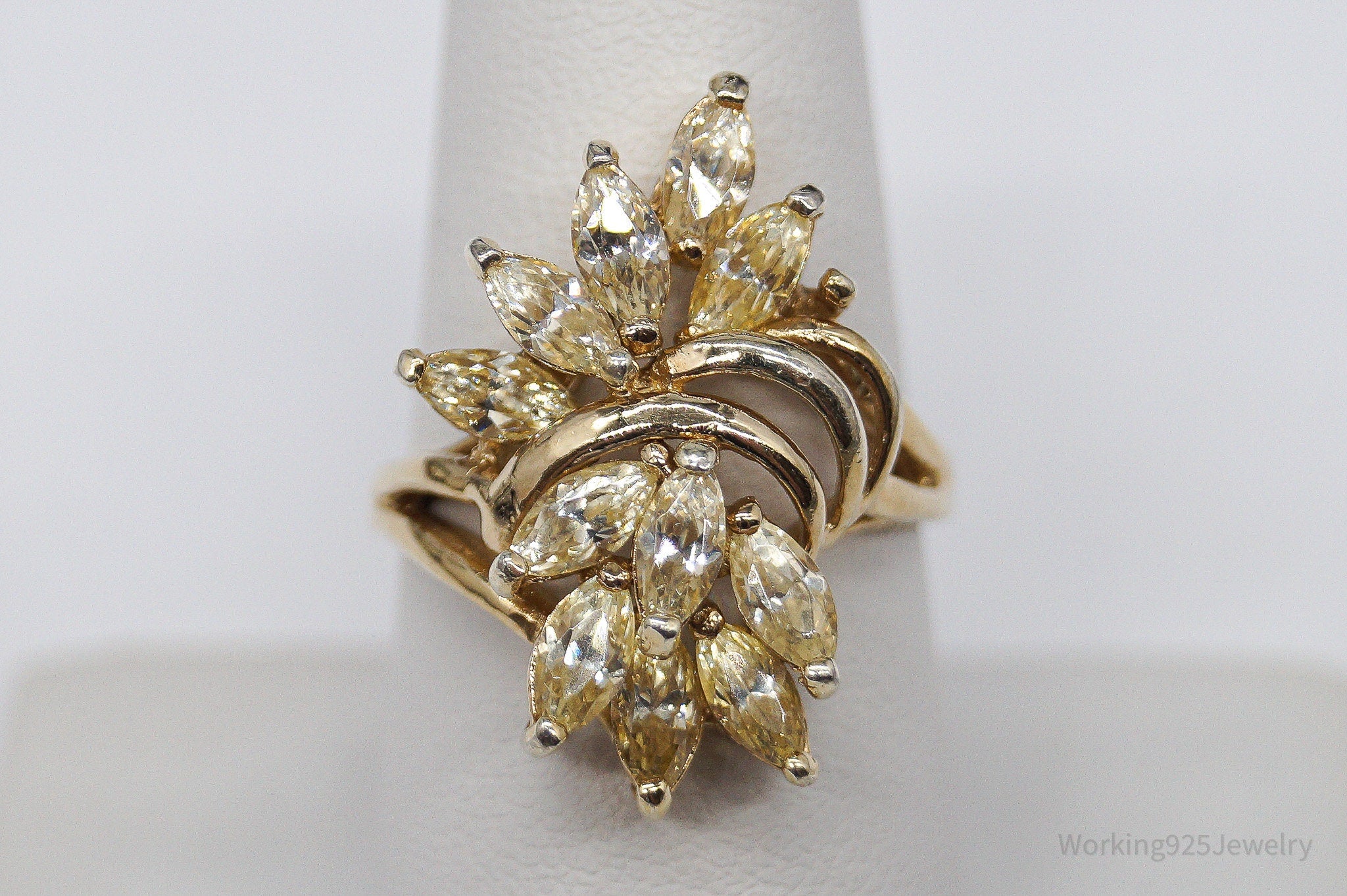 Vintage PAJ Yellow Cubic Zirconia Gold Vermeil Sterling Silver Ring Size 8.25