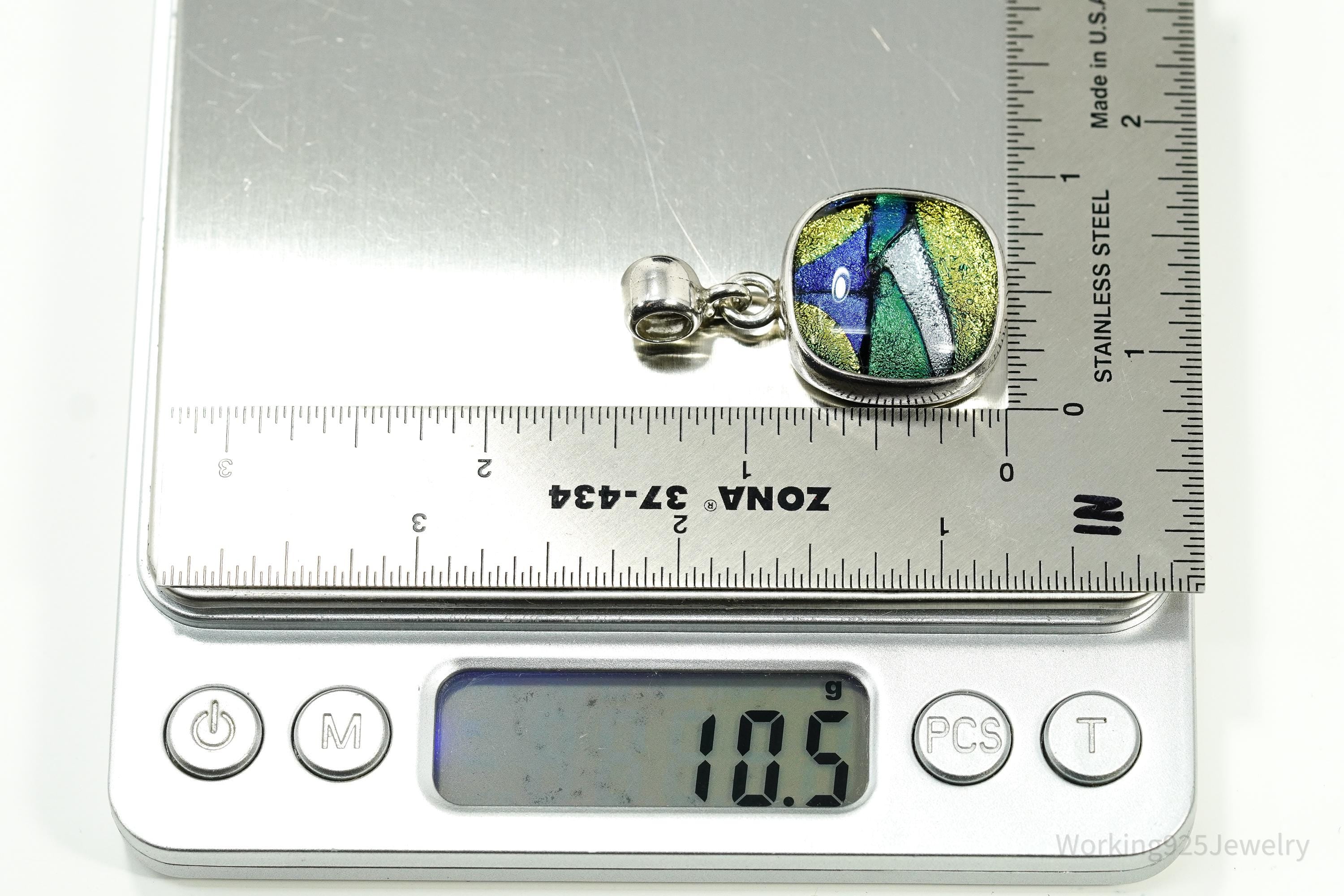 Vintage Dichroic Glass Sterling Silver Pendant