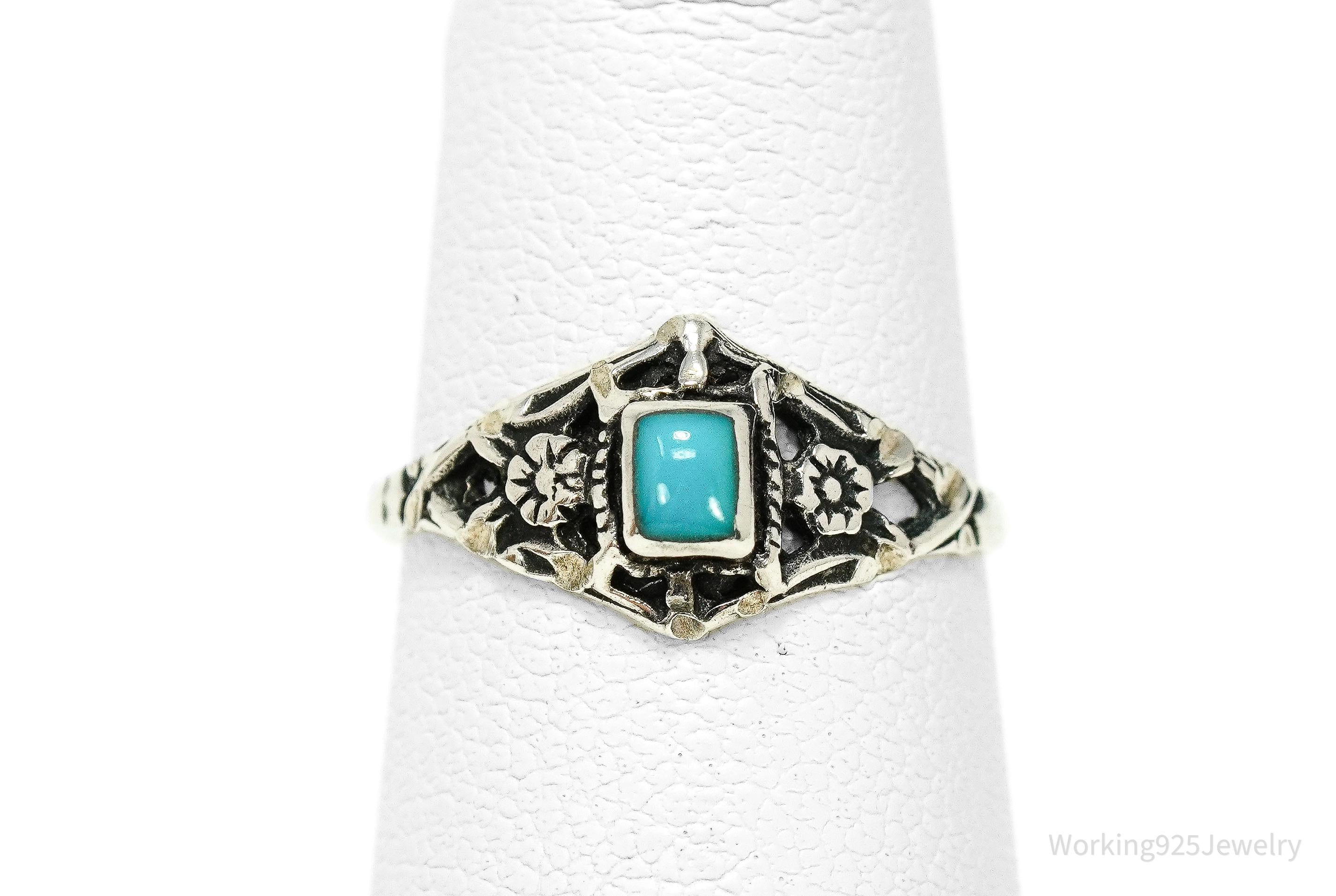 Vintage Native American Turquoise Handmade Sterling Silver Ring - Size 3