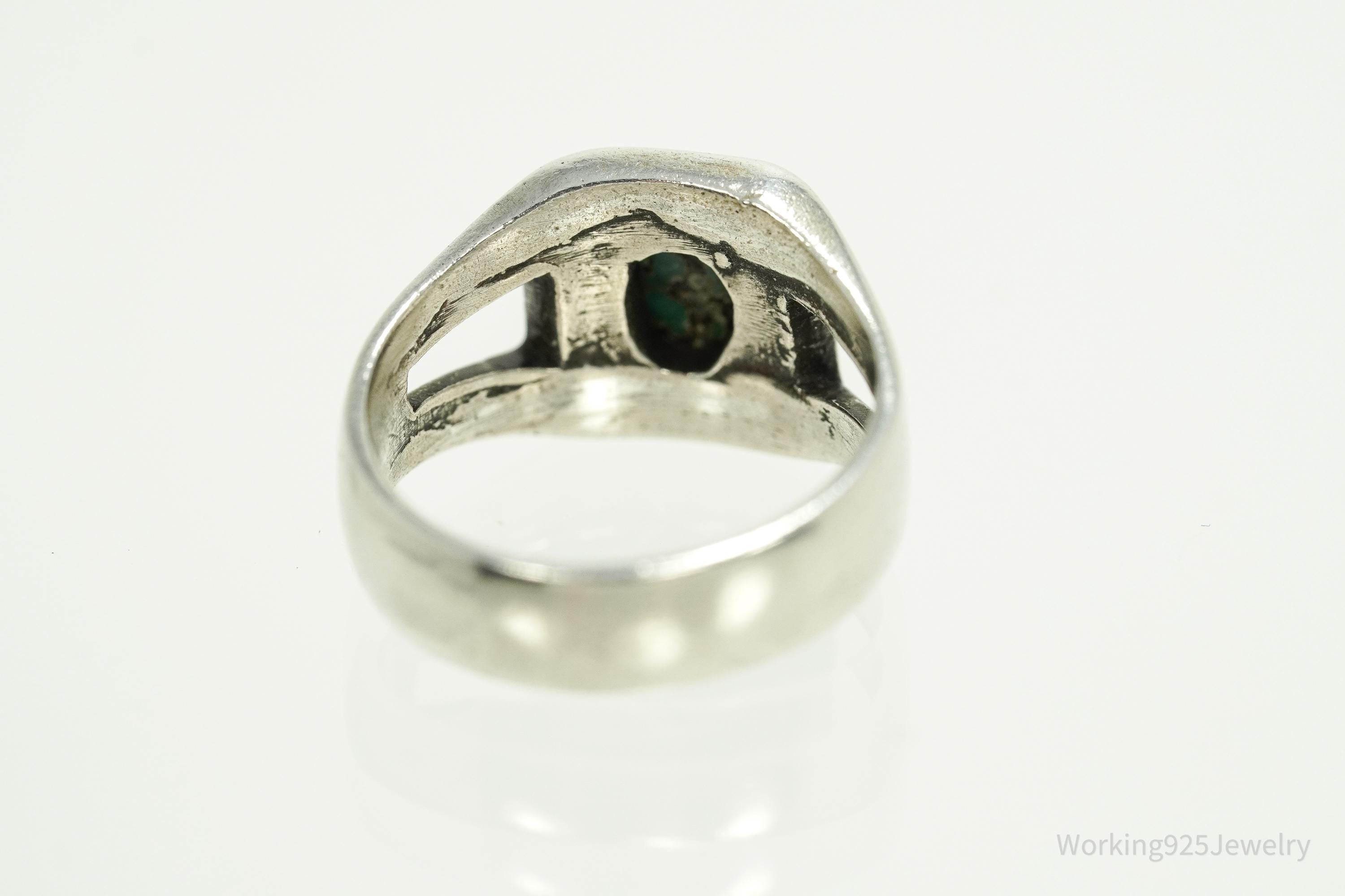 Vintage Native American Turquoise Unsigned Silver Ring - Size 5
