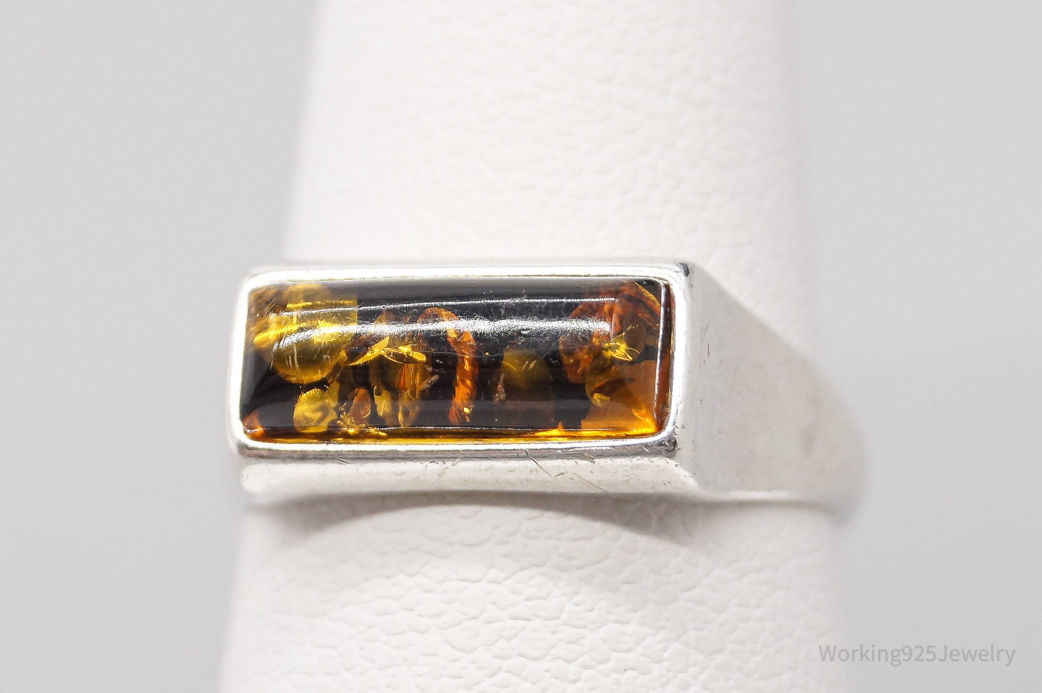 Vintage Amber Modernist Sterling Silver Ring - Size 6.25