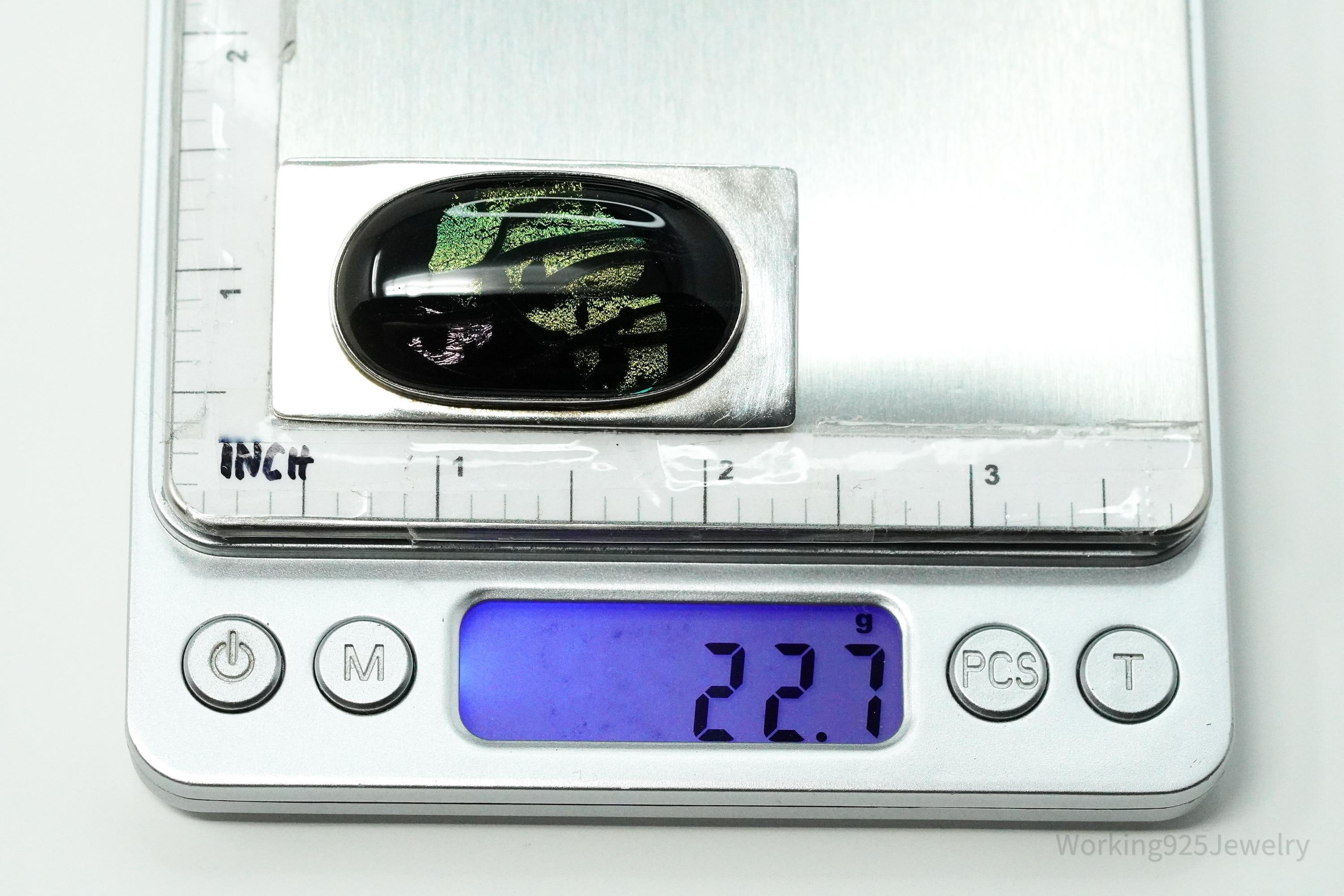 Vintage Large Dichroic Glass Sterling Silver Brooch Pin Pendant