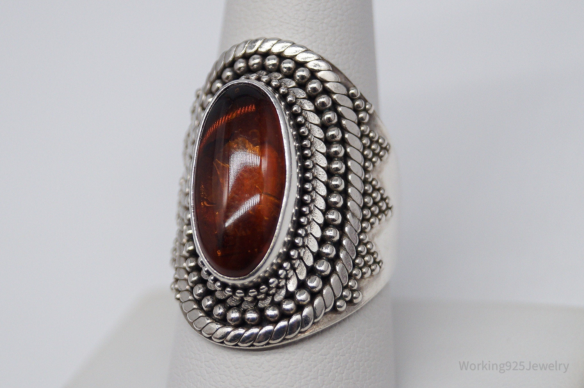 Vintage BA Suarti Amber Sterling Silver Ring - Size 8.75