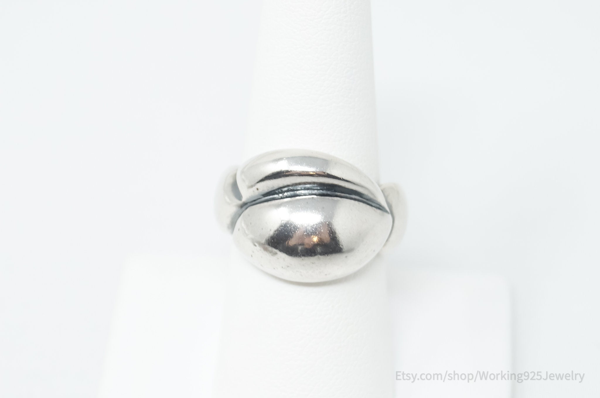 Vintage Mid Century Modernist Dome Style Sterling Silver Ring - Size 7.5