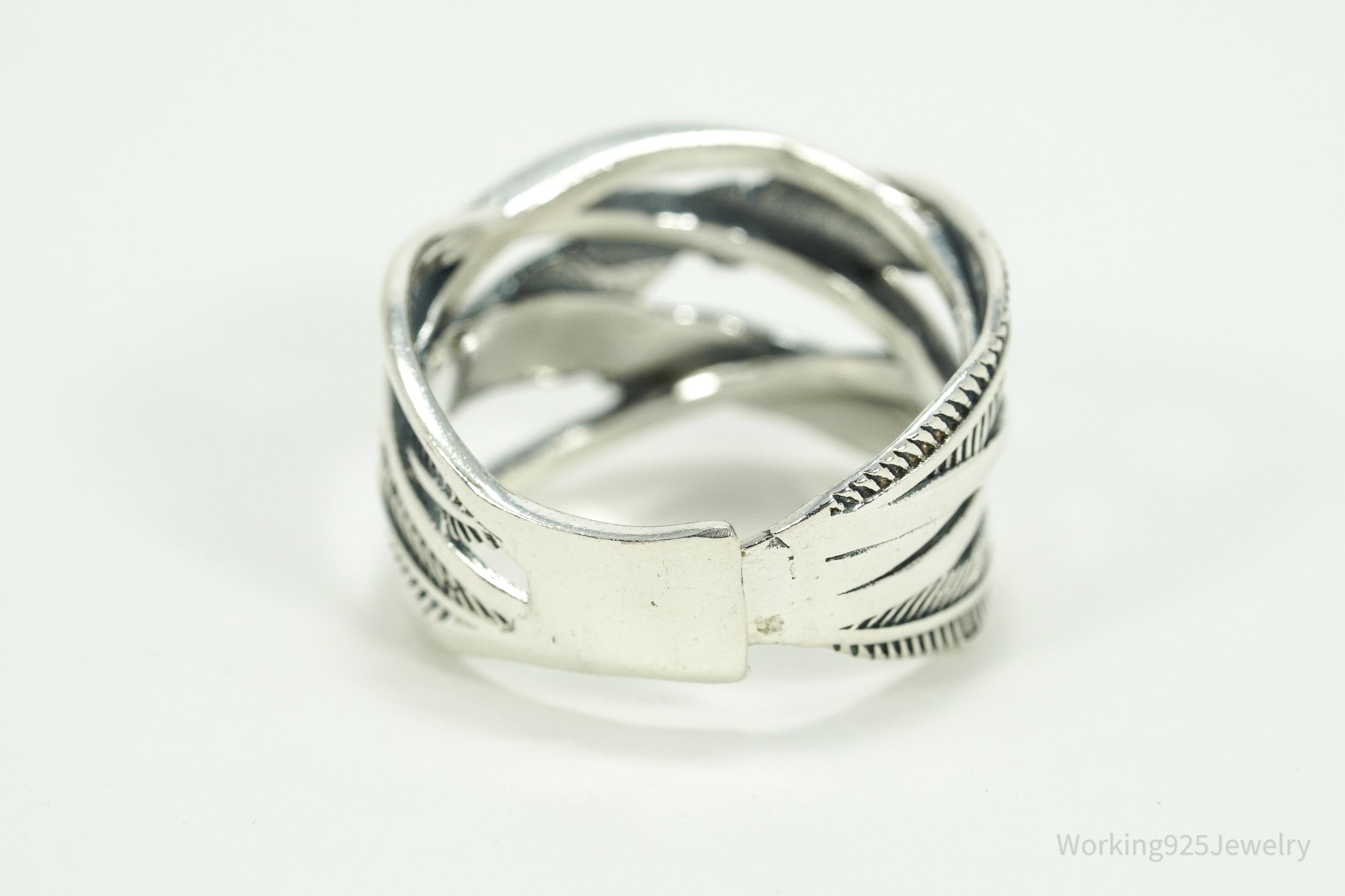 Vintage Feather Wrap Southwestern Sterling Silver Ring - Size 9.25 Adjustable