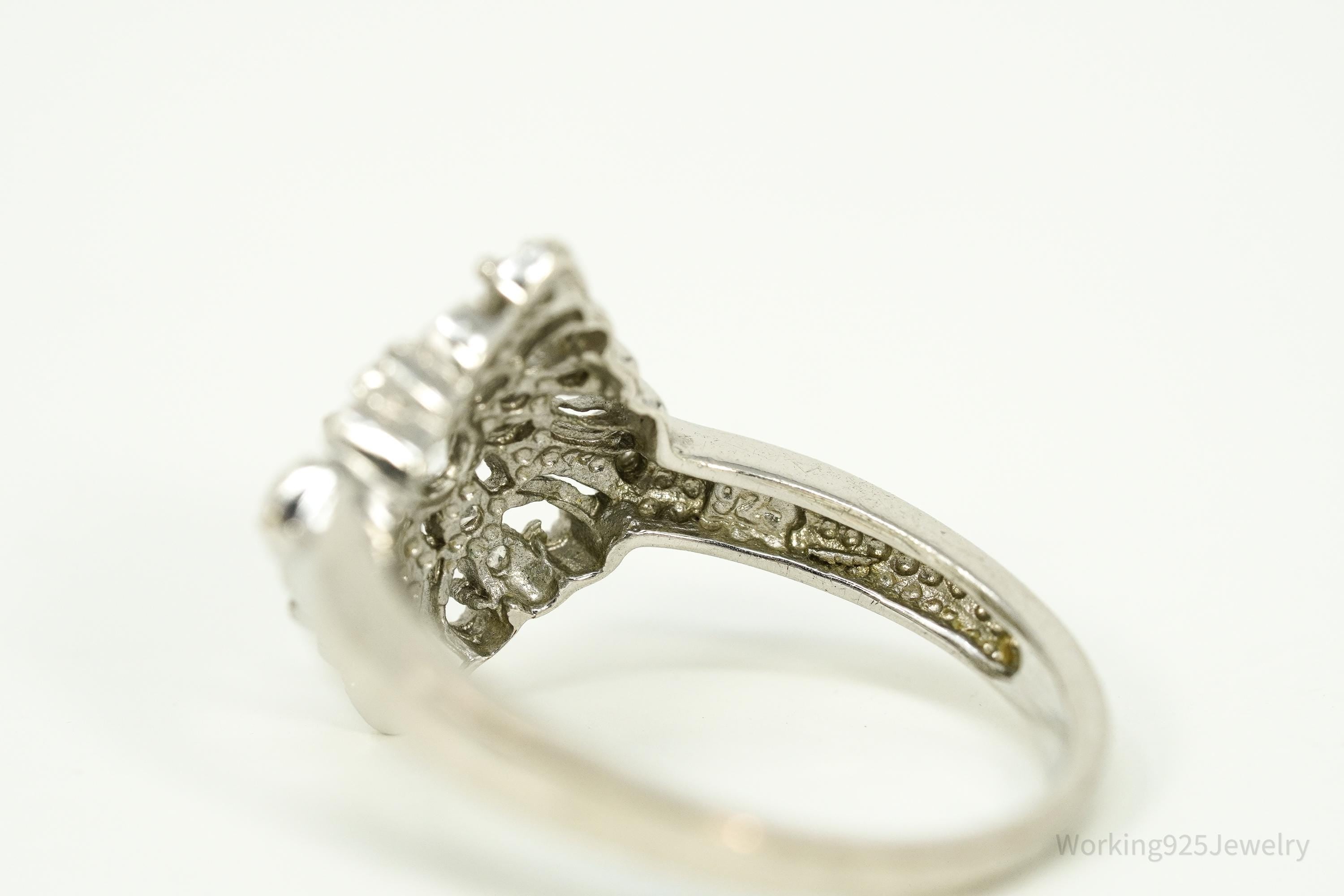 Vintage Faux Diamond Sterling Silver Plated Ring - Size 8.25