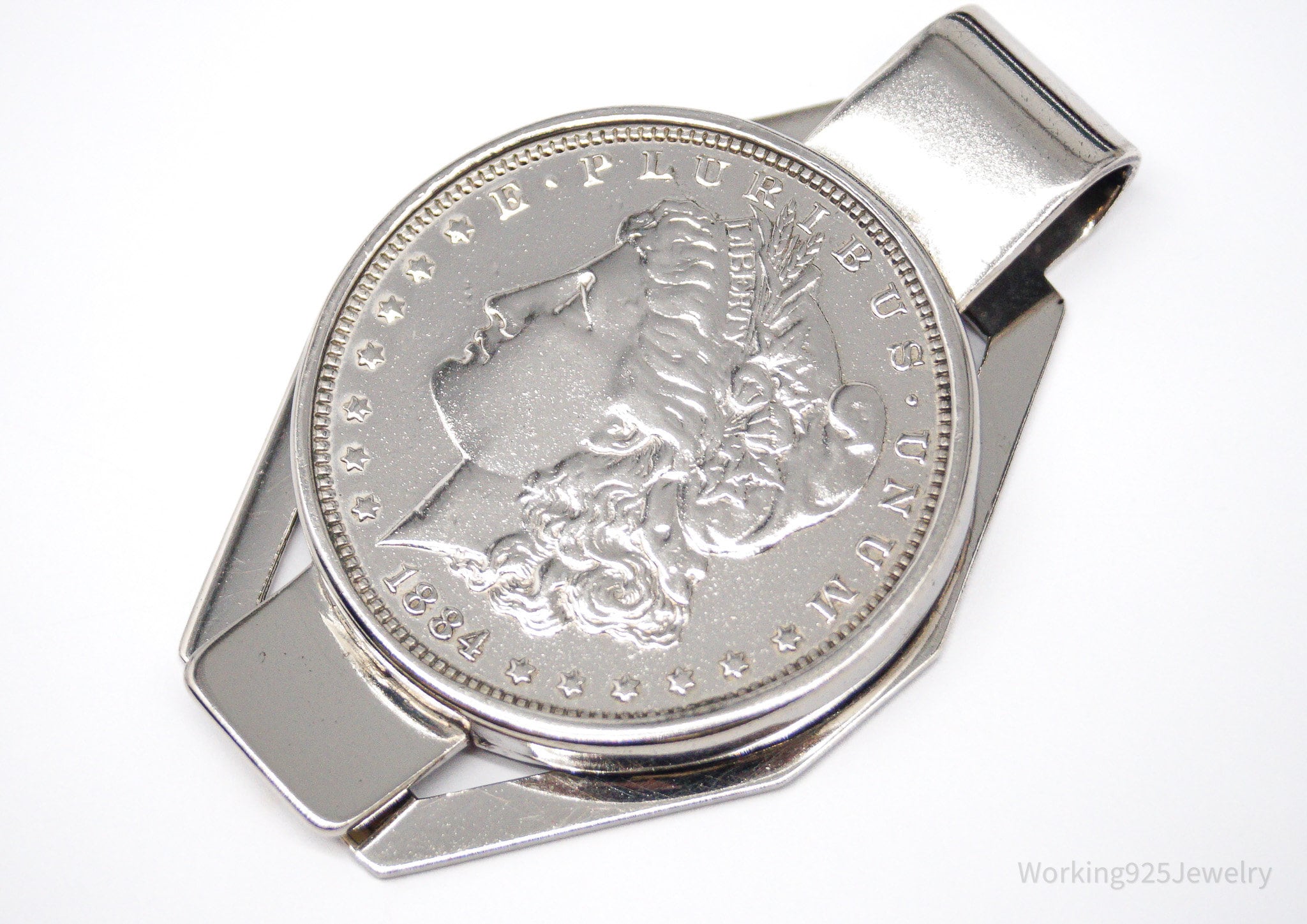 Antique 1884 Morgan Silver Dollar Coin Sterling Silver Money Clip