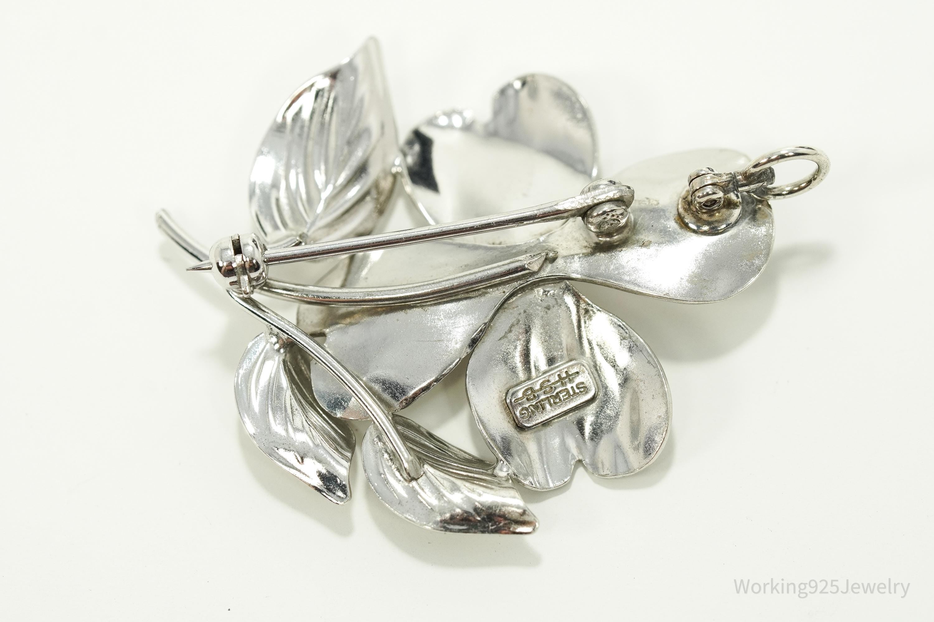 Vintage HSB Flower Sterling Silver Brooch Pin Pendant