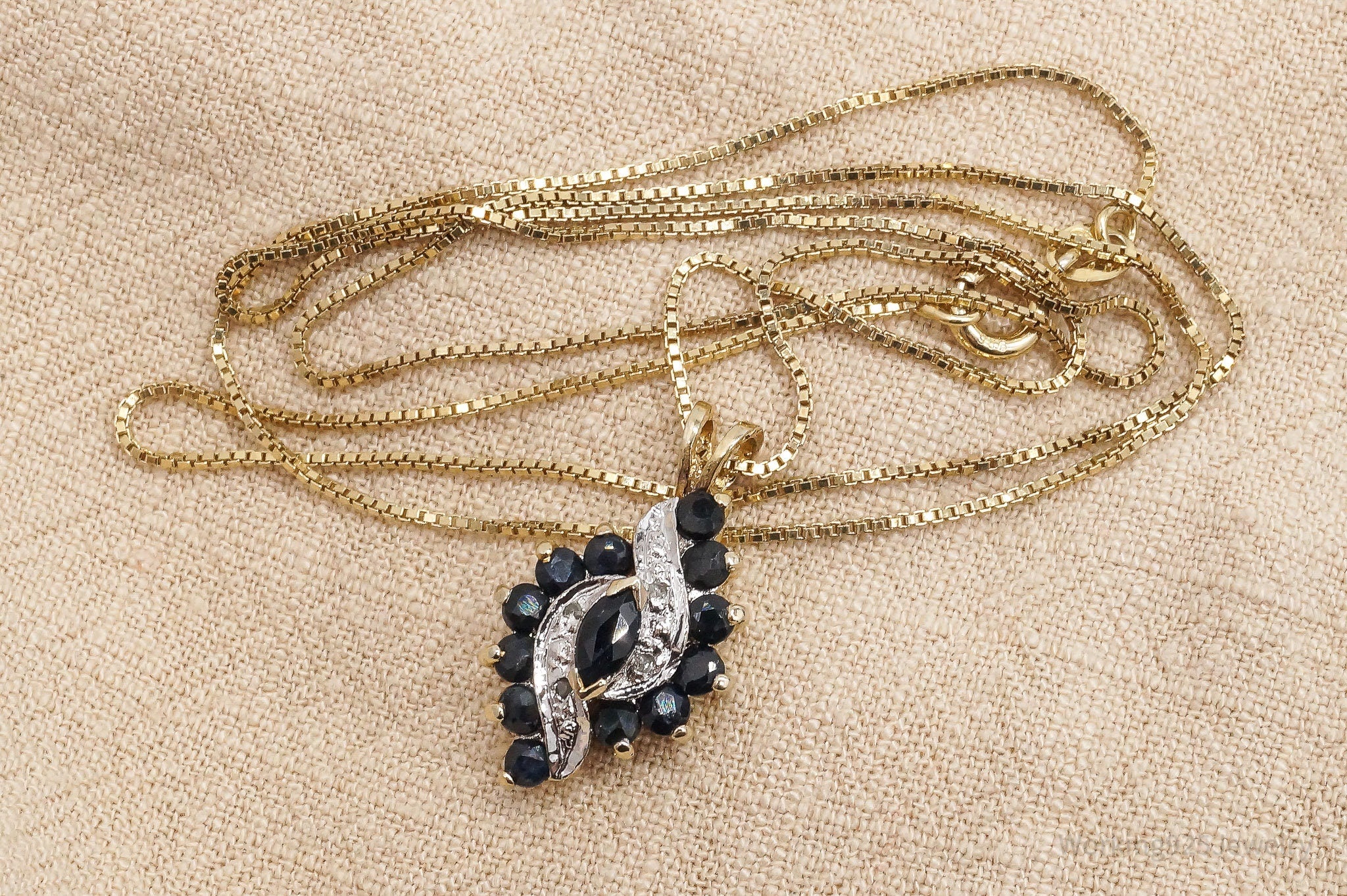 VTG Ross Simons Sapphires 4 Diamond Gold Vermeil Sterling Silver Necklace 24"