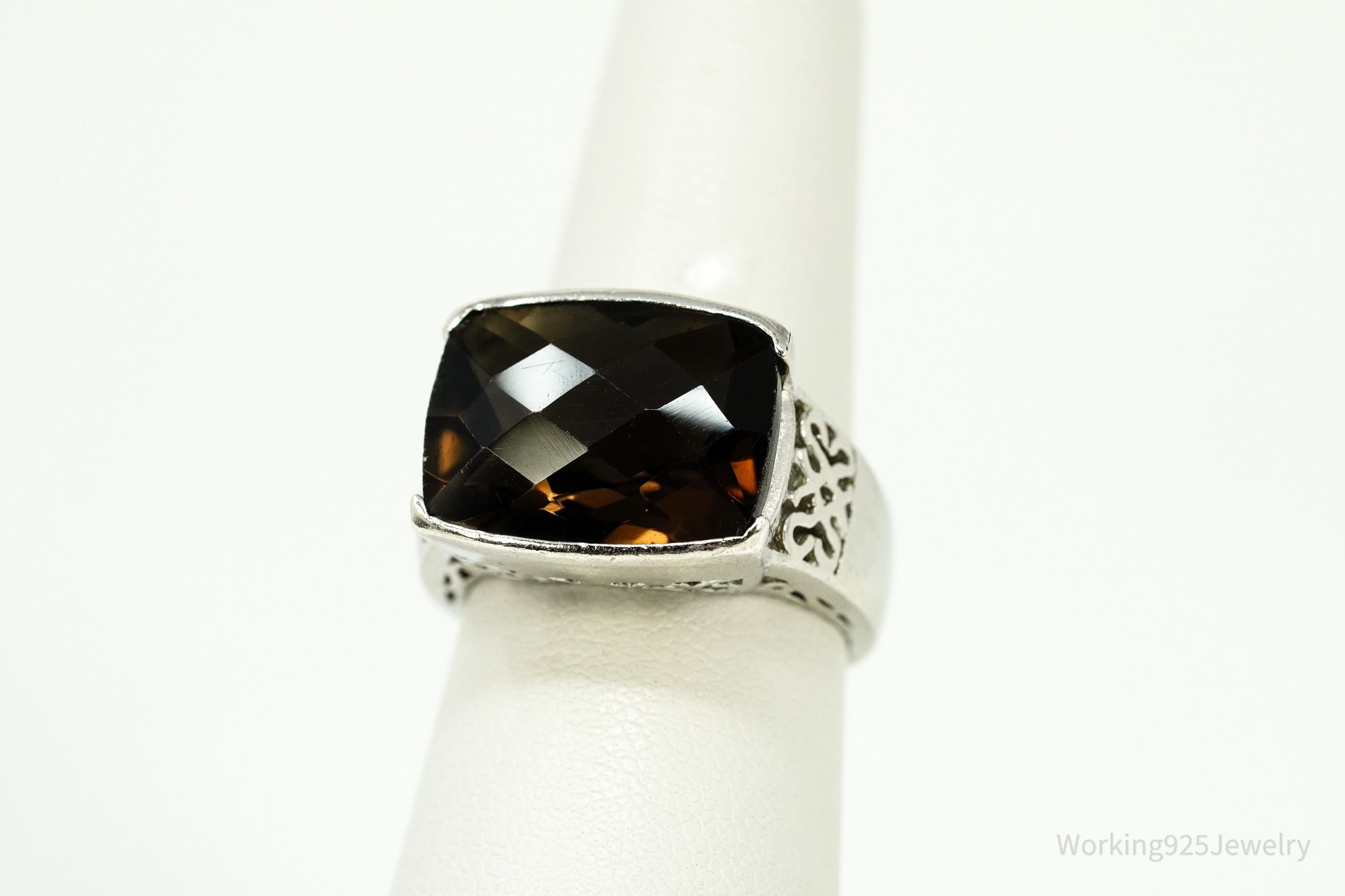 Vintage Large Smoky Topaz Sterling Silver Ring - Size 7.25